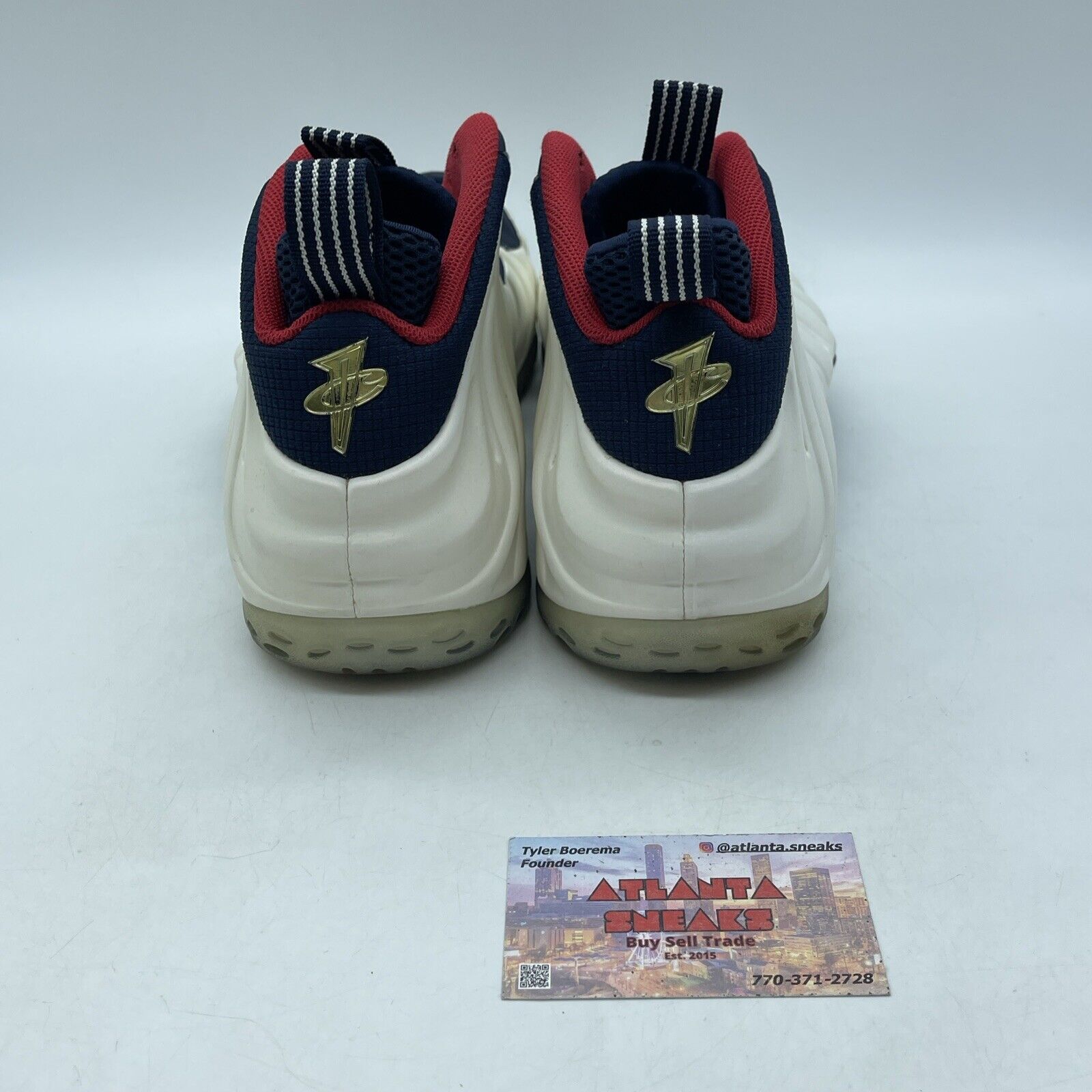 Size 10.5 - Nike Air Foamposite One PRM Olympic White Blue Leather (575420-400)