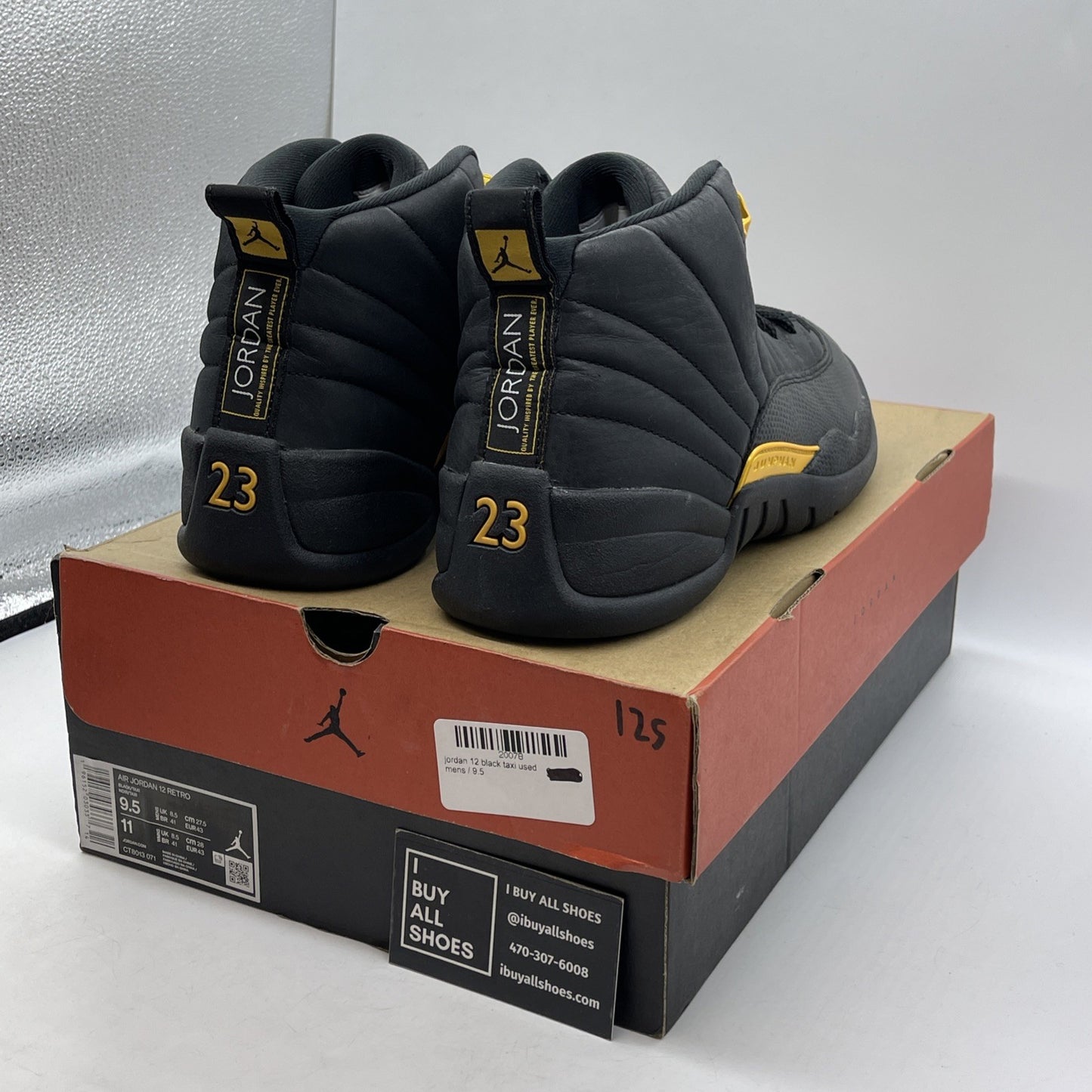 Size 9.5 - Jordan 12 Retro Mid Black Taxi Yellow Leather (CT8013-071)