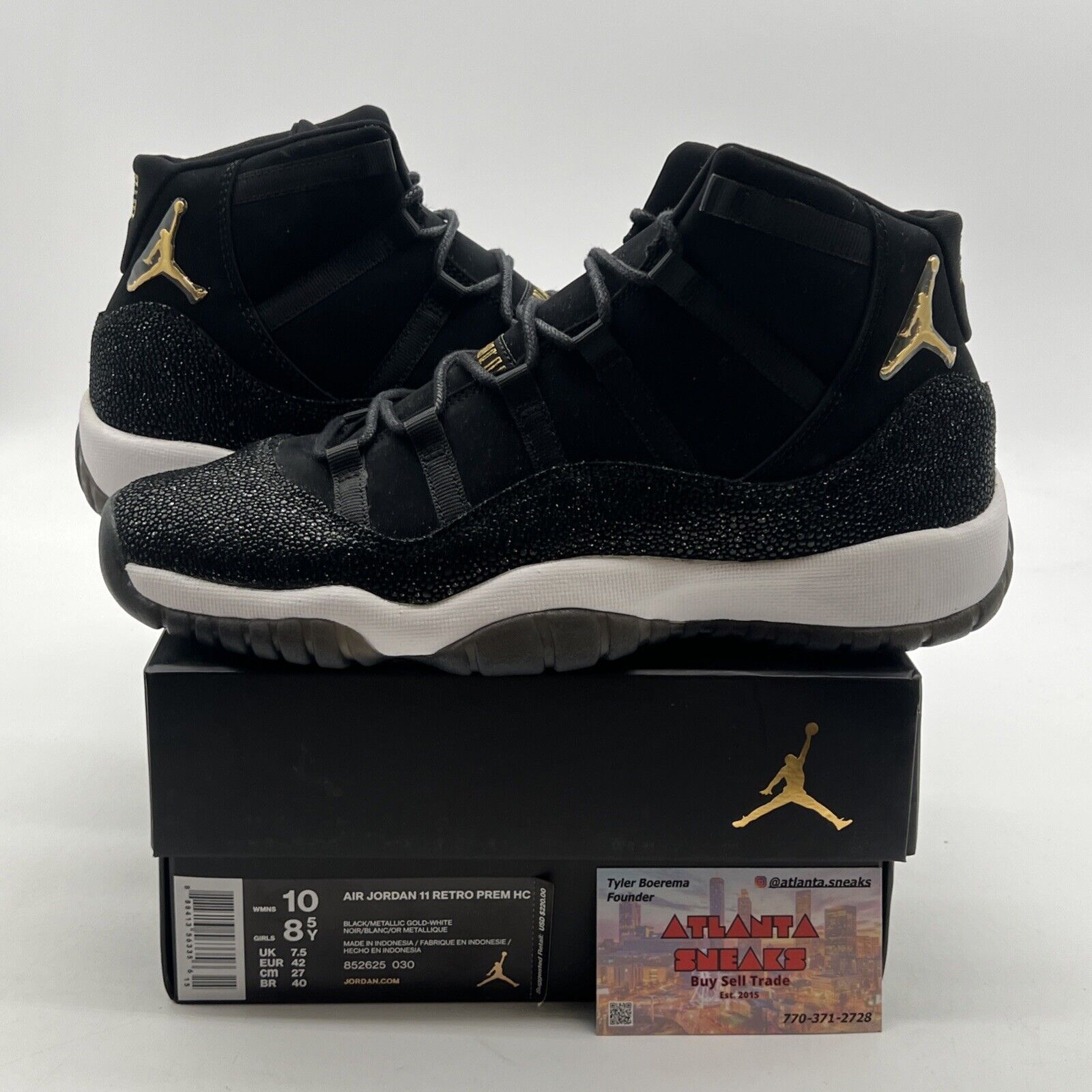 Size 8.5Y -Nike Air Jordan 11 XI Retro Premium 'Heiress' Black Gold (852625-030)