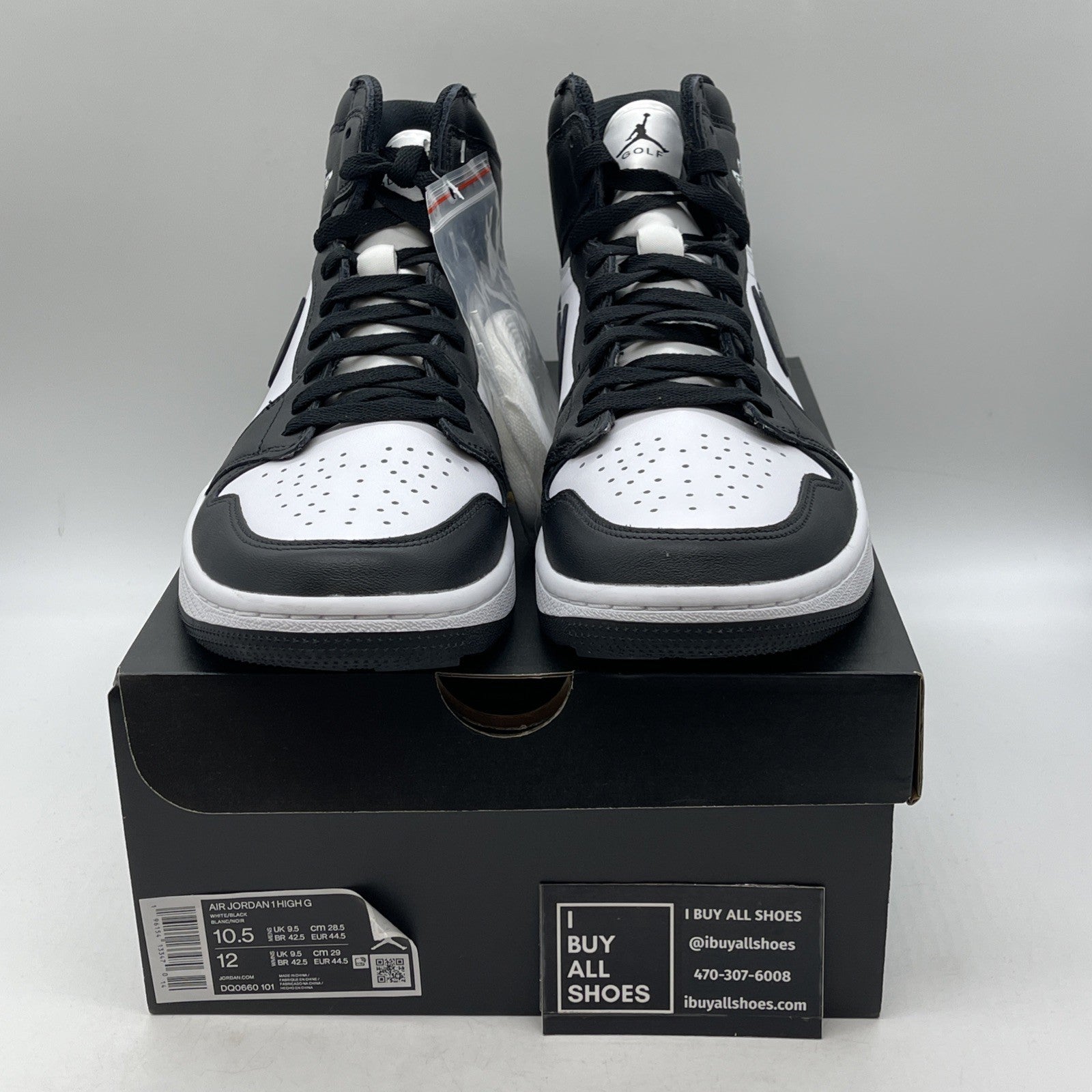 Size 10.5 - Air Jordan 1 High Golf Panda Black White Leather (DQ0660-101)