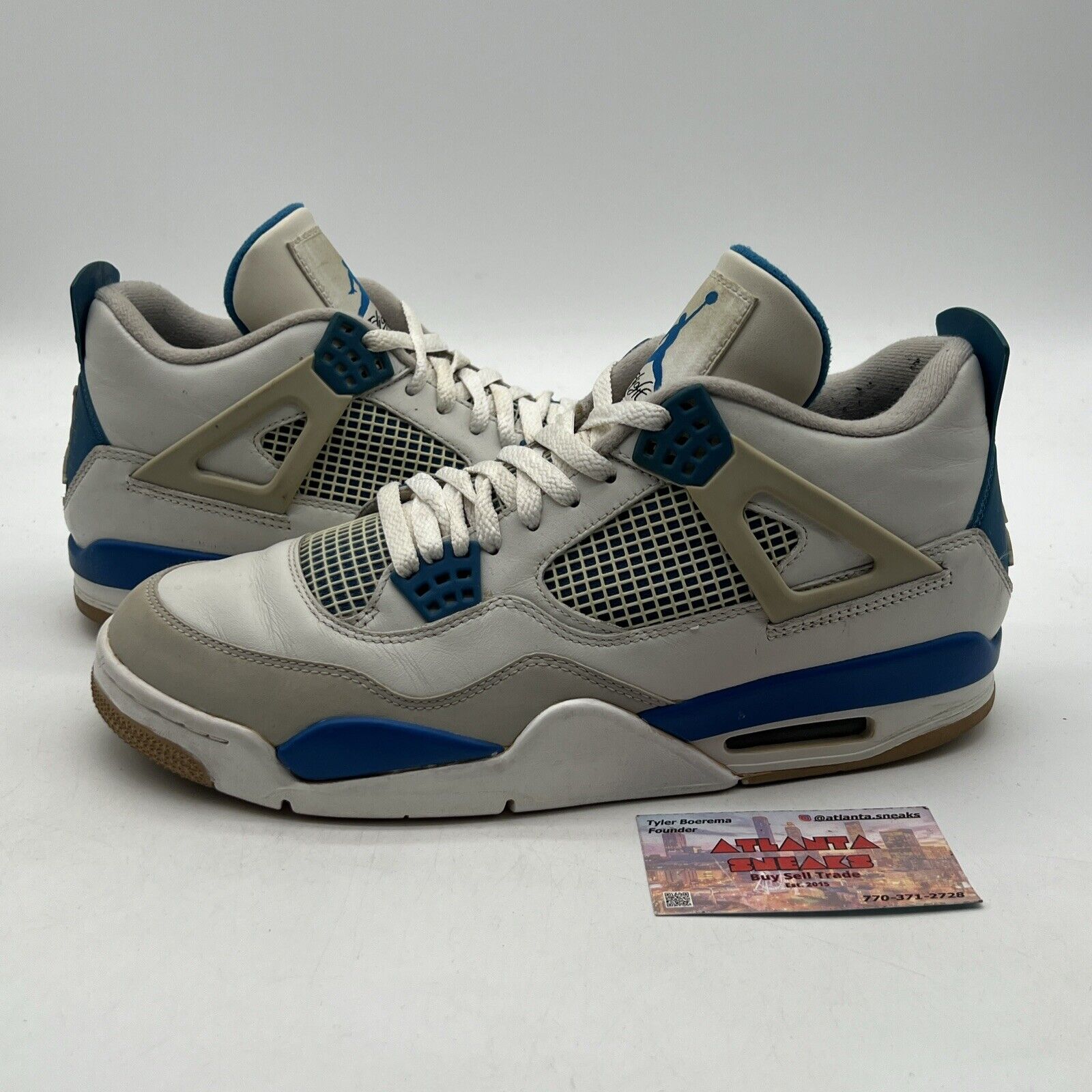 Size 10.5 - Jordan 4 Retro Military Blue 2012 White Blue Grey (308497-105)