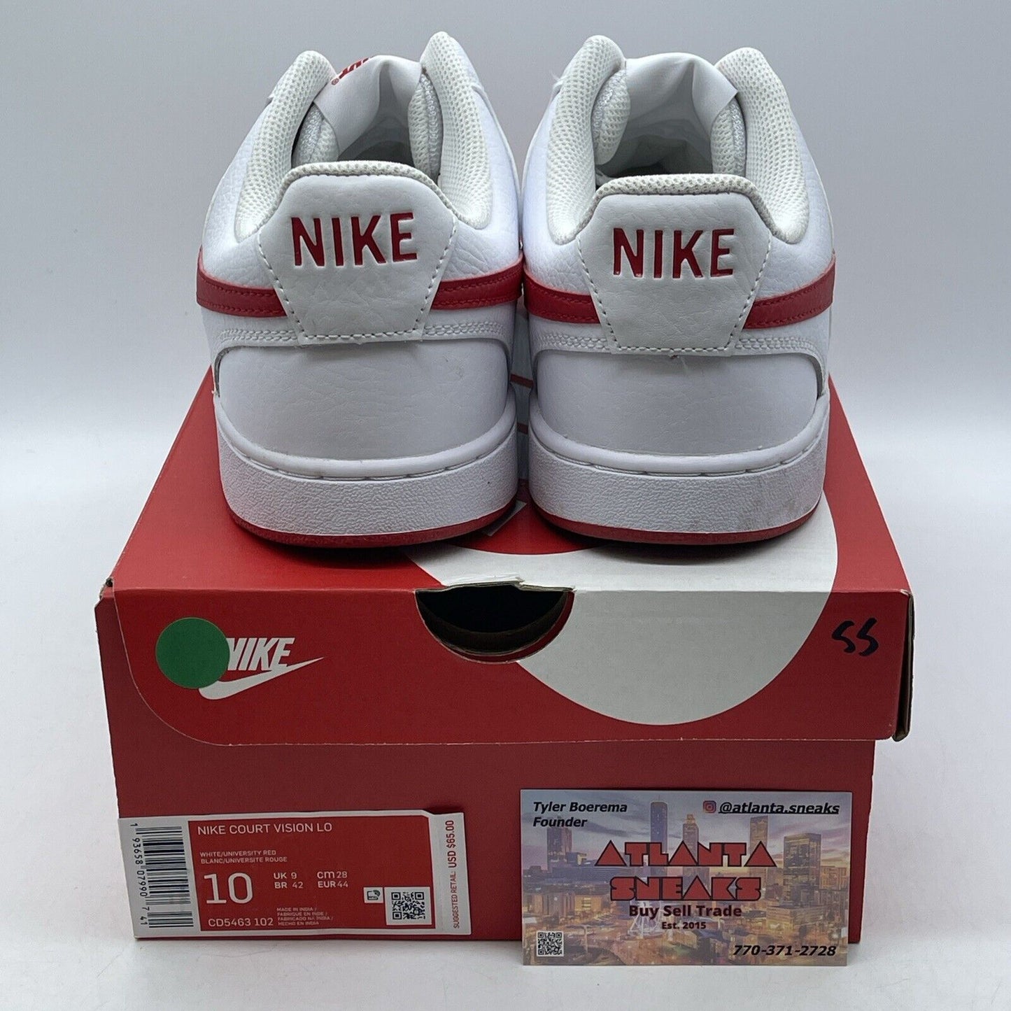 Size 10 - Nike Court Vision Low White University Red White Leather (CD5463-102)