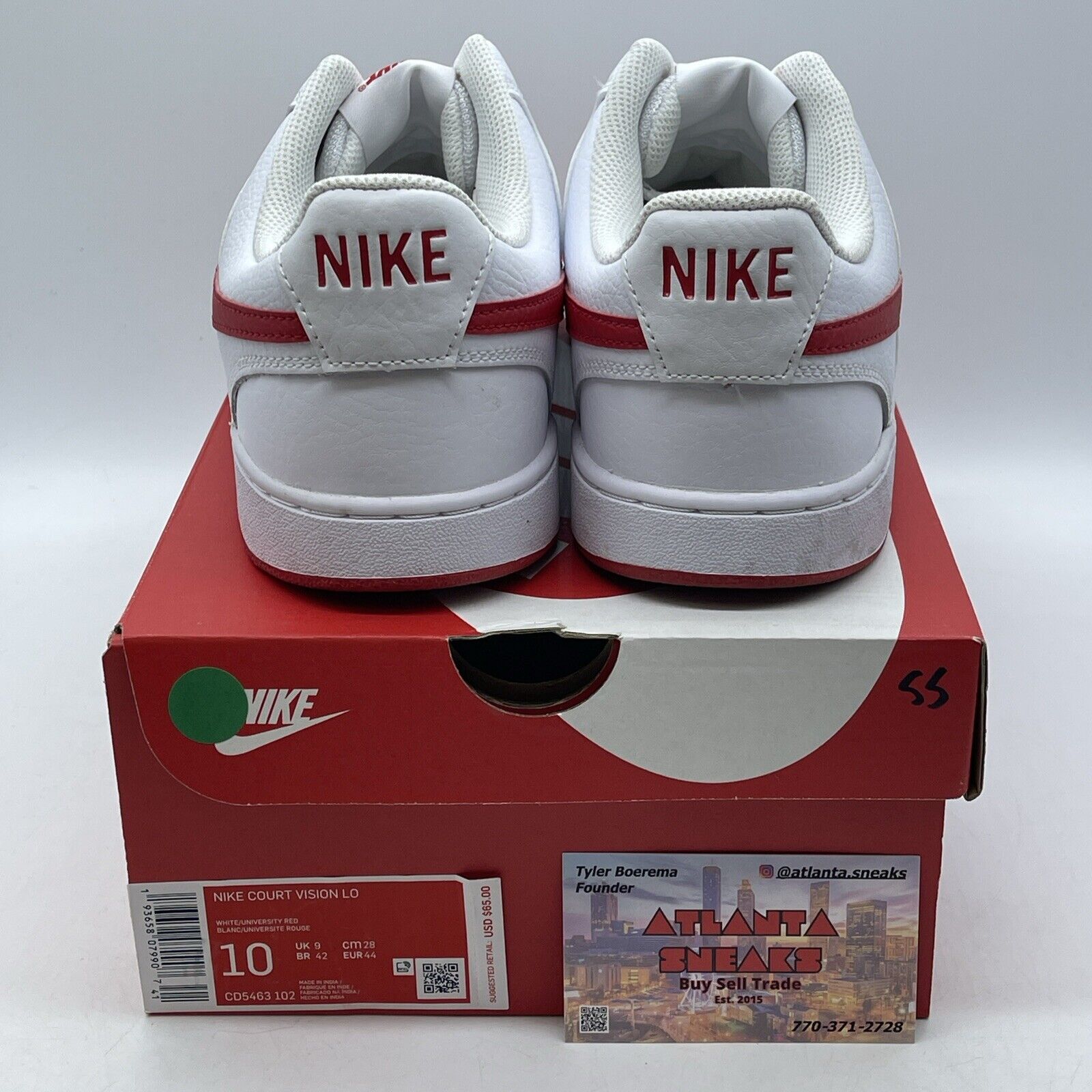 Size 10 - Nike Court Vision Low White University Red White Leather (CD5463-102)