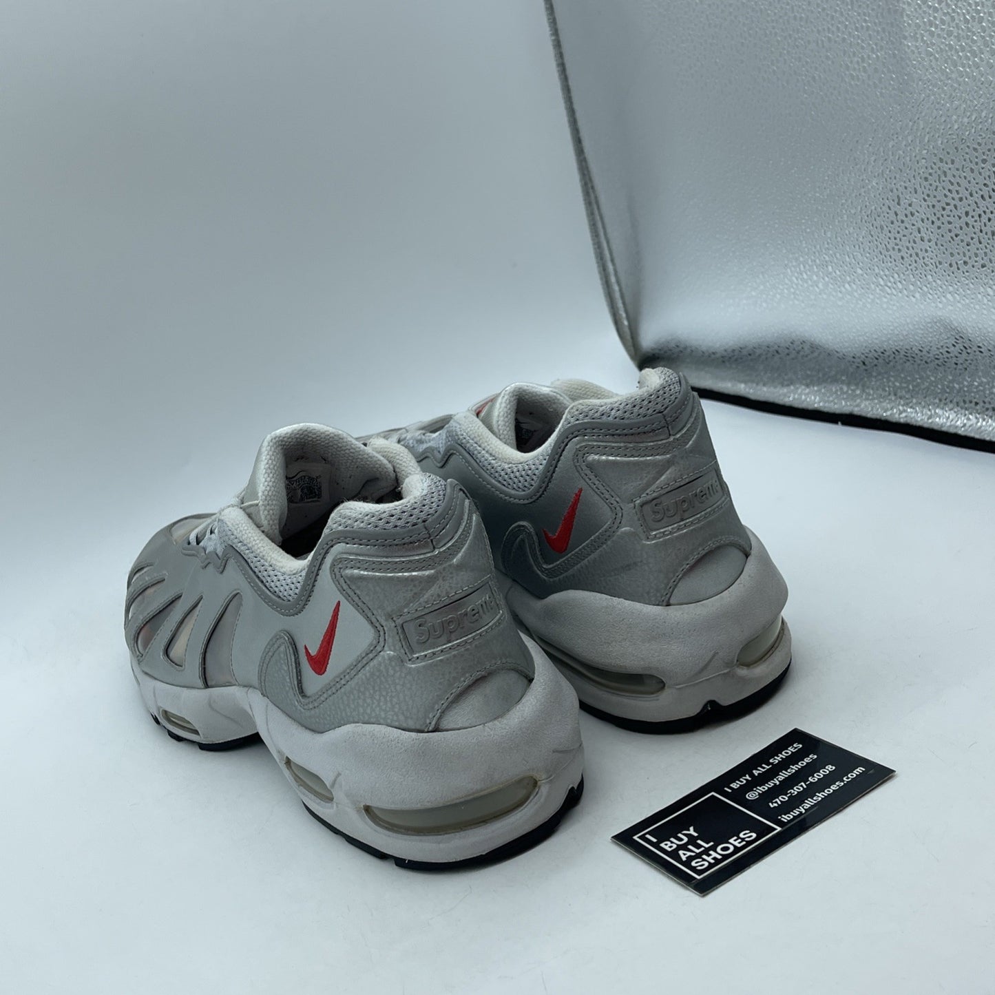 Size 13 - Nike Supreme x Air Max 96 Metallic Silver Red Leather (CV7652-001)