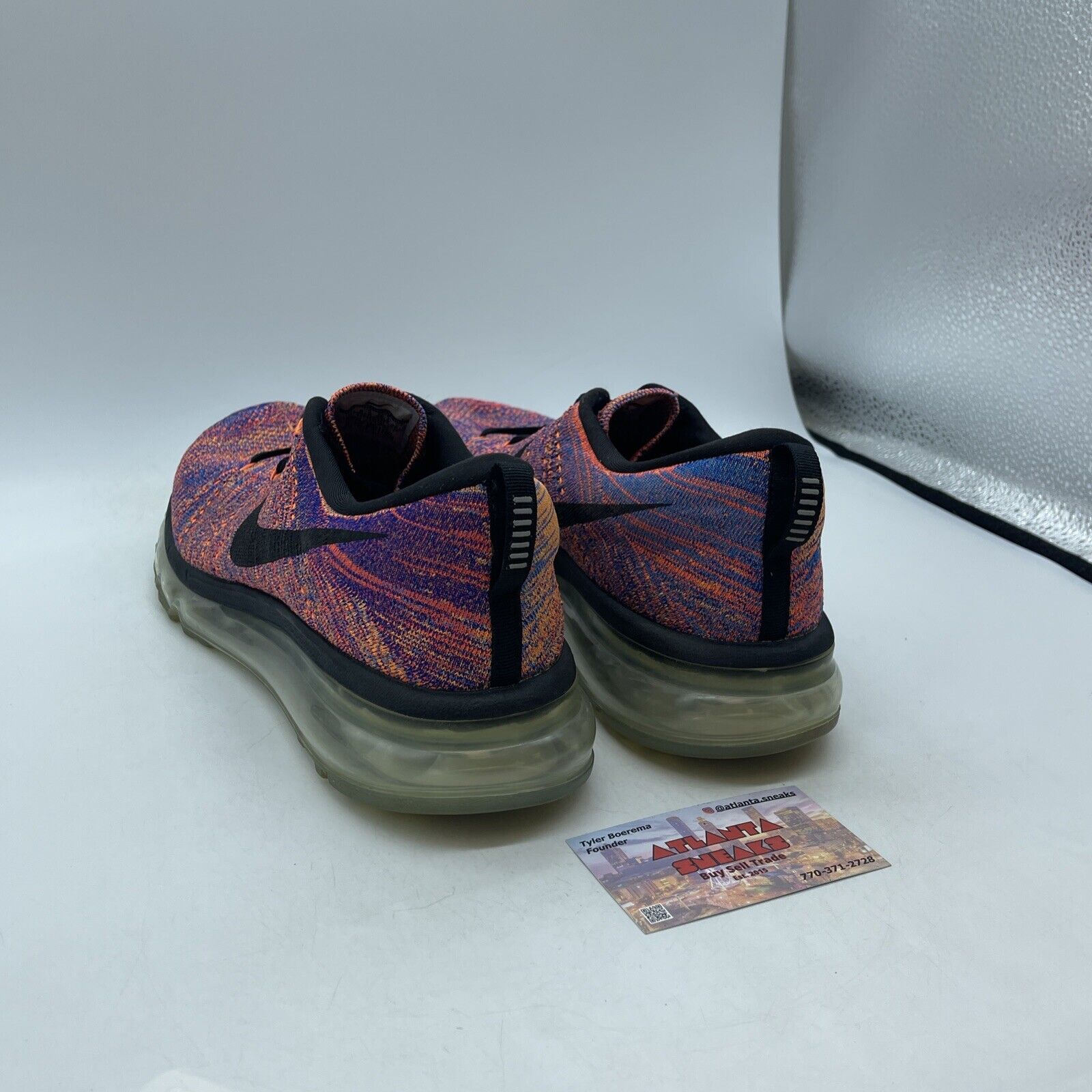 Size 10.5 - Nike Flyknit Air Max Blue Concord Crimson Orange Suede (620469-404)