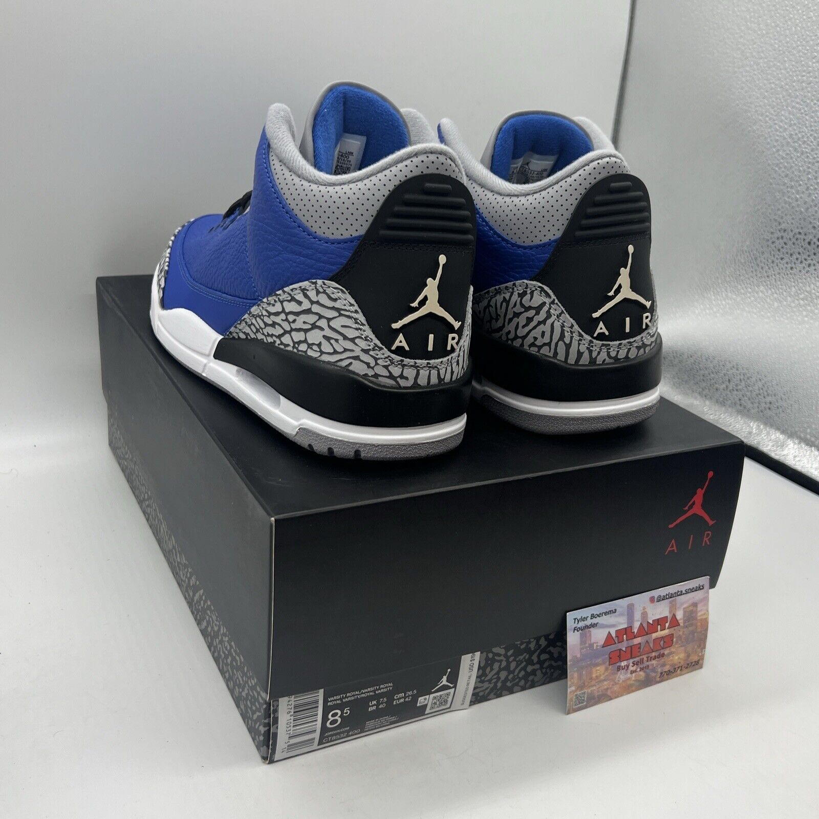 Size 8.5 - Jordan 3 Retro Varsity Royal 2020 Brand New Og All Black White Blue