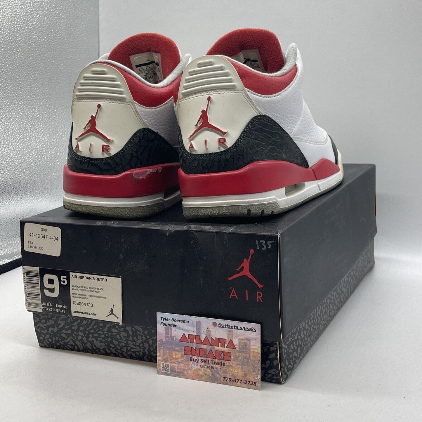 Size 9.5 - Air Jordan 3 Retro Fire Red White Leather Grey Suede (136064-120)