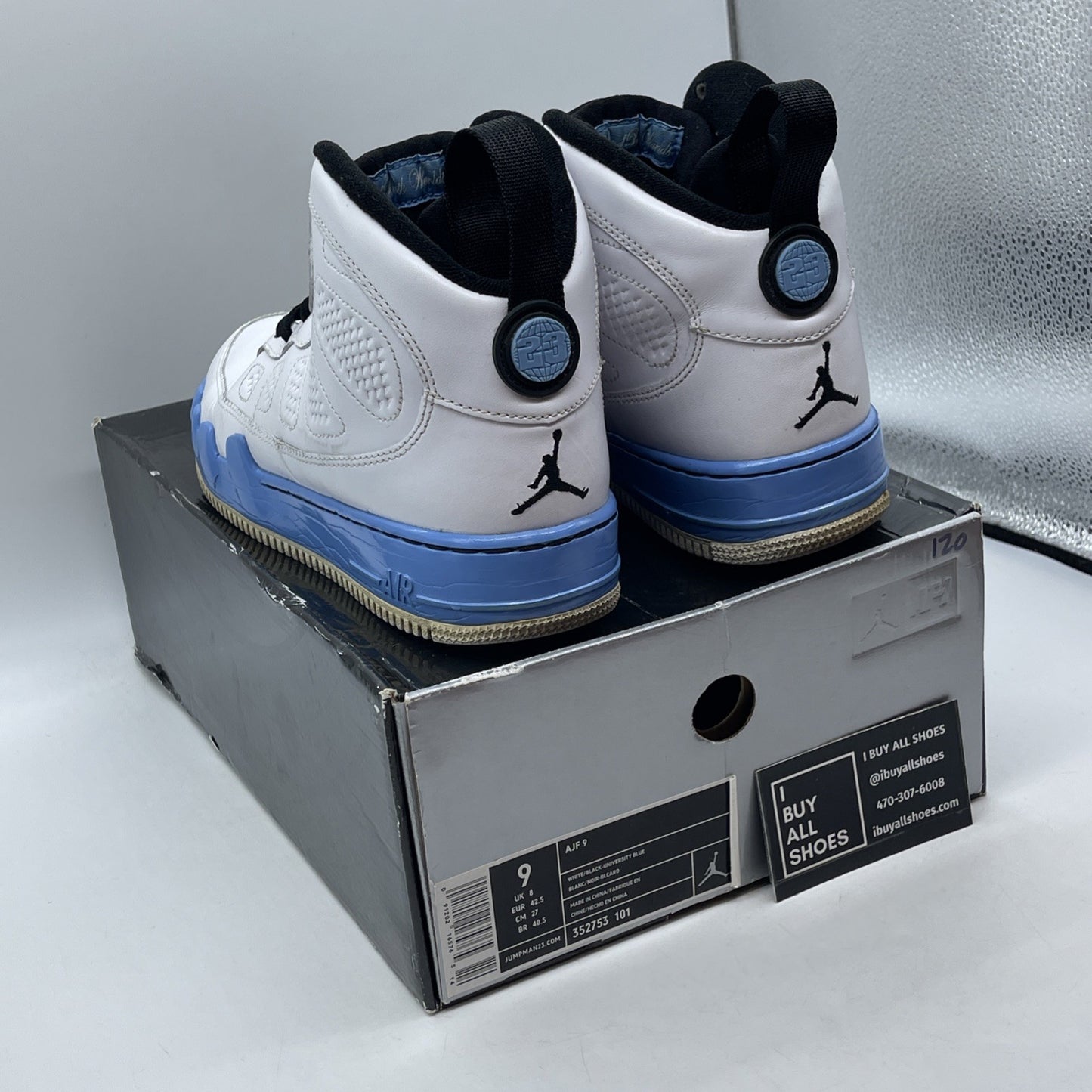 Size 9 - Air Jordan Fusion 9 White Black Blue Leather (352753-101)