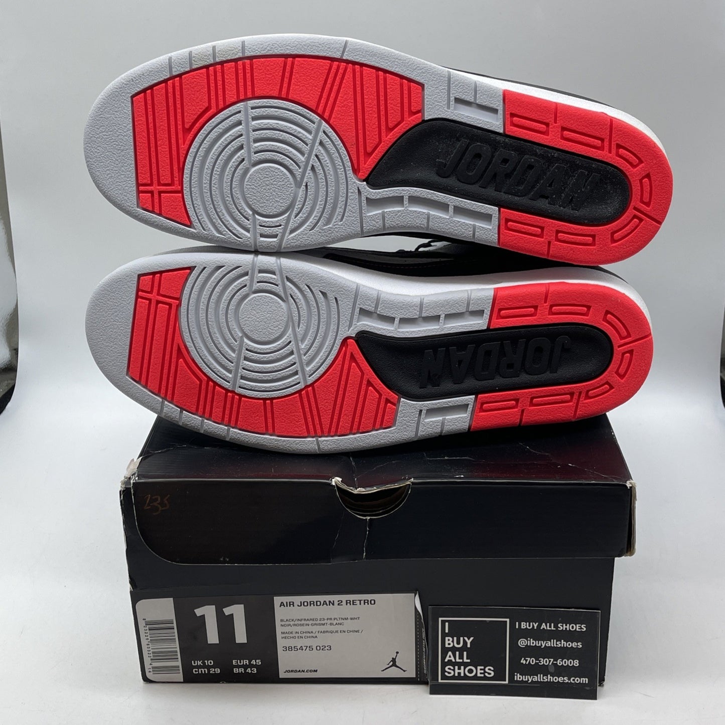 Size 11 - Air Jordan 2 Retro Infrared 23 Black Grey Leather (385475-023)