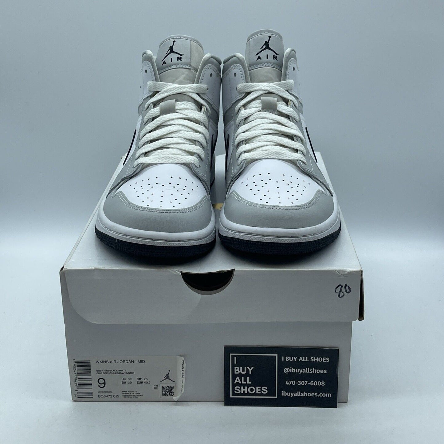 Size 9W - Air Jordan 1 Mid Grey Fog Black White Leather (BQ6472-015)