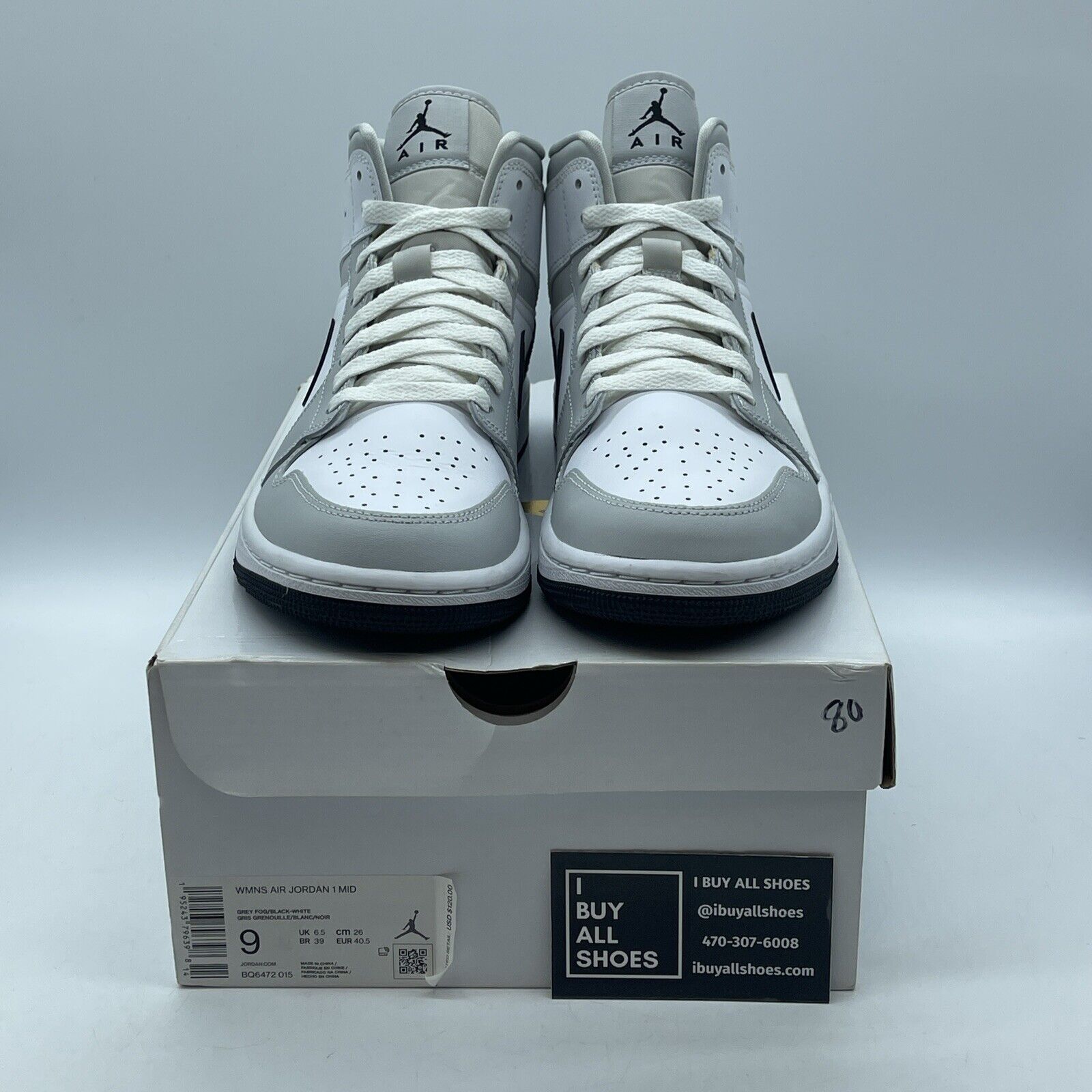 Size 9W - Air Jordan 1 Mid Grey Fog Black White Leather (BQ6472-015)