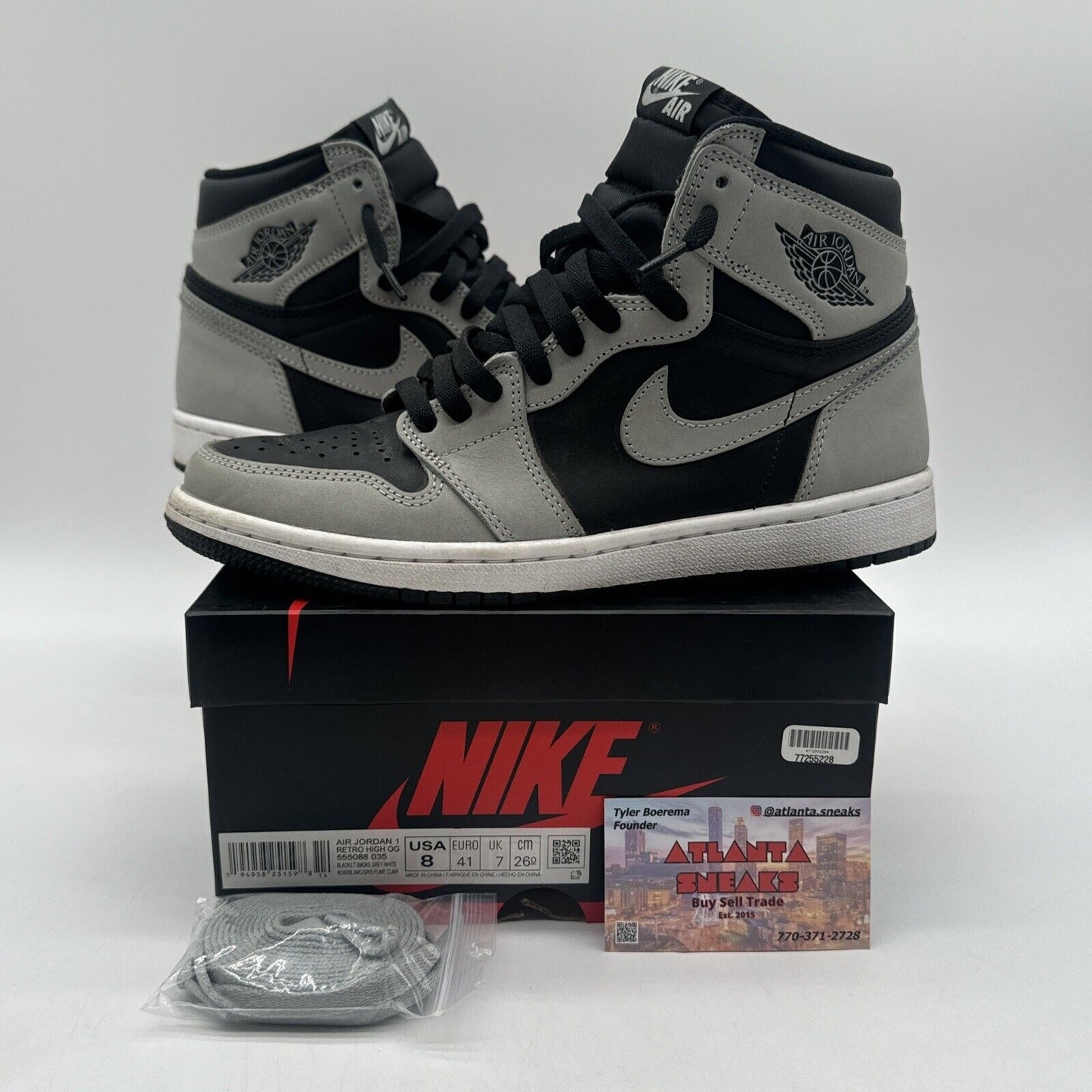 Size 8 - Jordan 1 Retro OG High Shadow 2.0 Grey White Black Leather And Suede