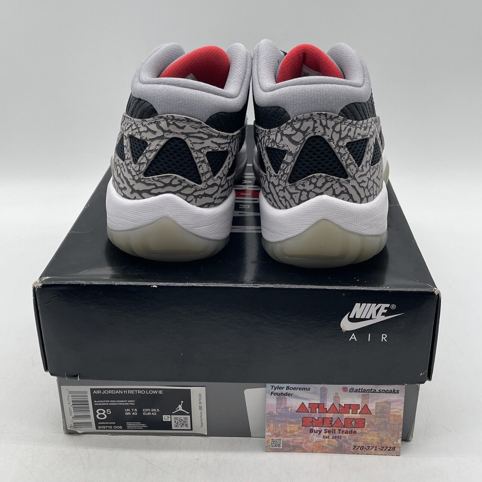 Size 8.5 - Air Jordan 11 Retro IE Low Black Cement White Leather (919712-006)