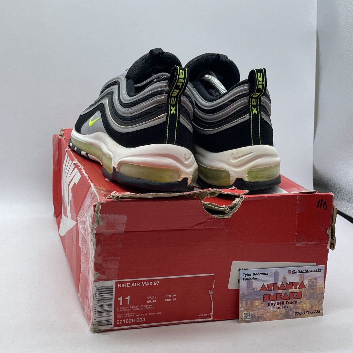 Size 11 - Nike Air Max 97 OG QS Neon Green Black Grey Suede Leather (921826-004)