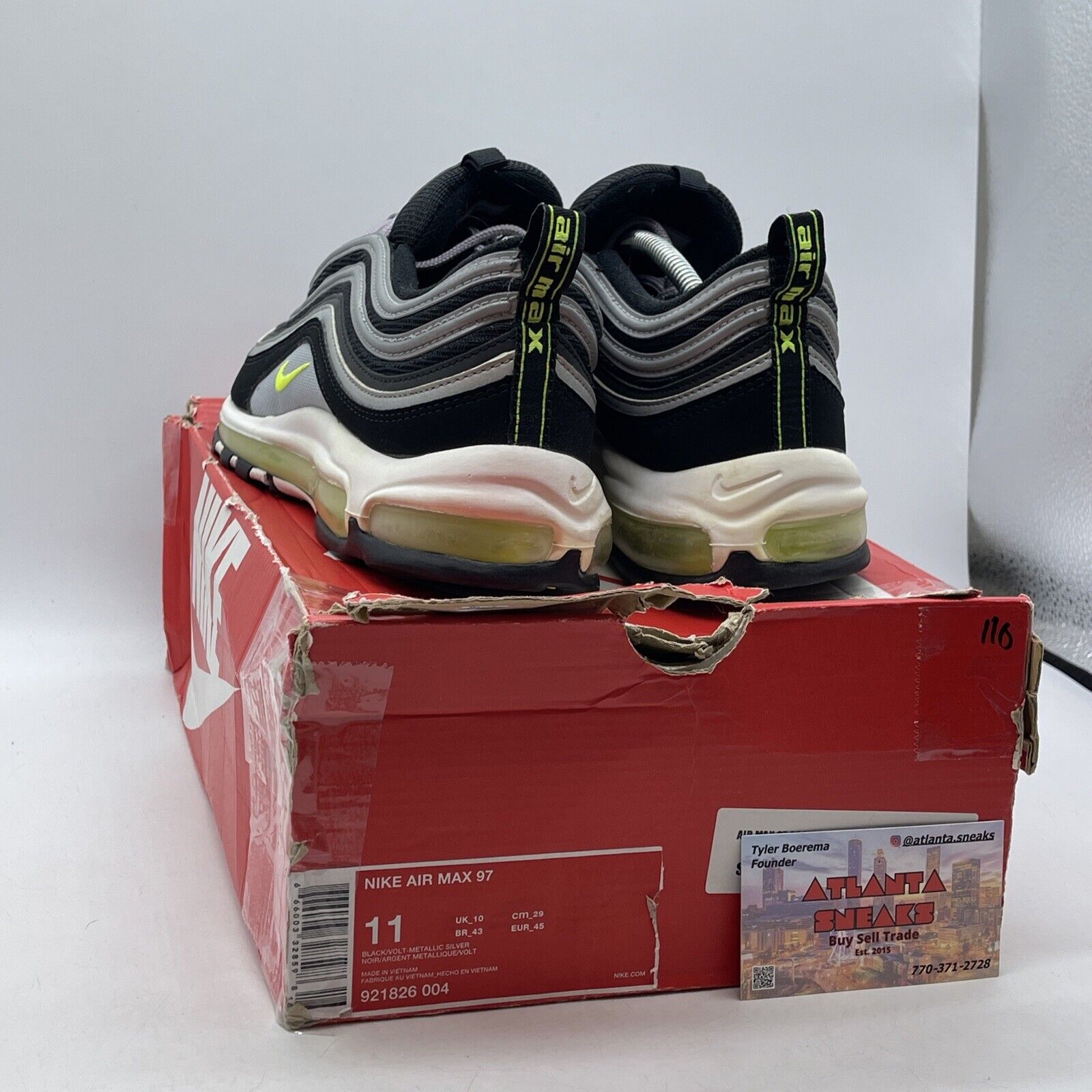 Size 11 - Nike Air Max 97 OG QS Neon Green Black Grey Suede Leather (921826-004)