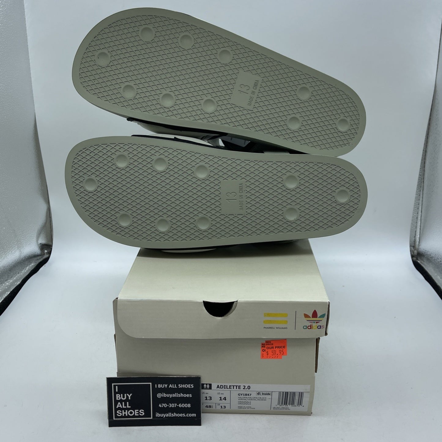 Size 13 - Adidas x Pharrell Williams Adilette 2.0 Sandal Slides (GY1847)