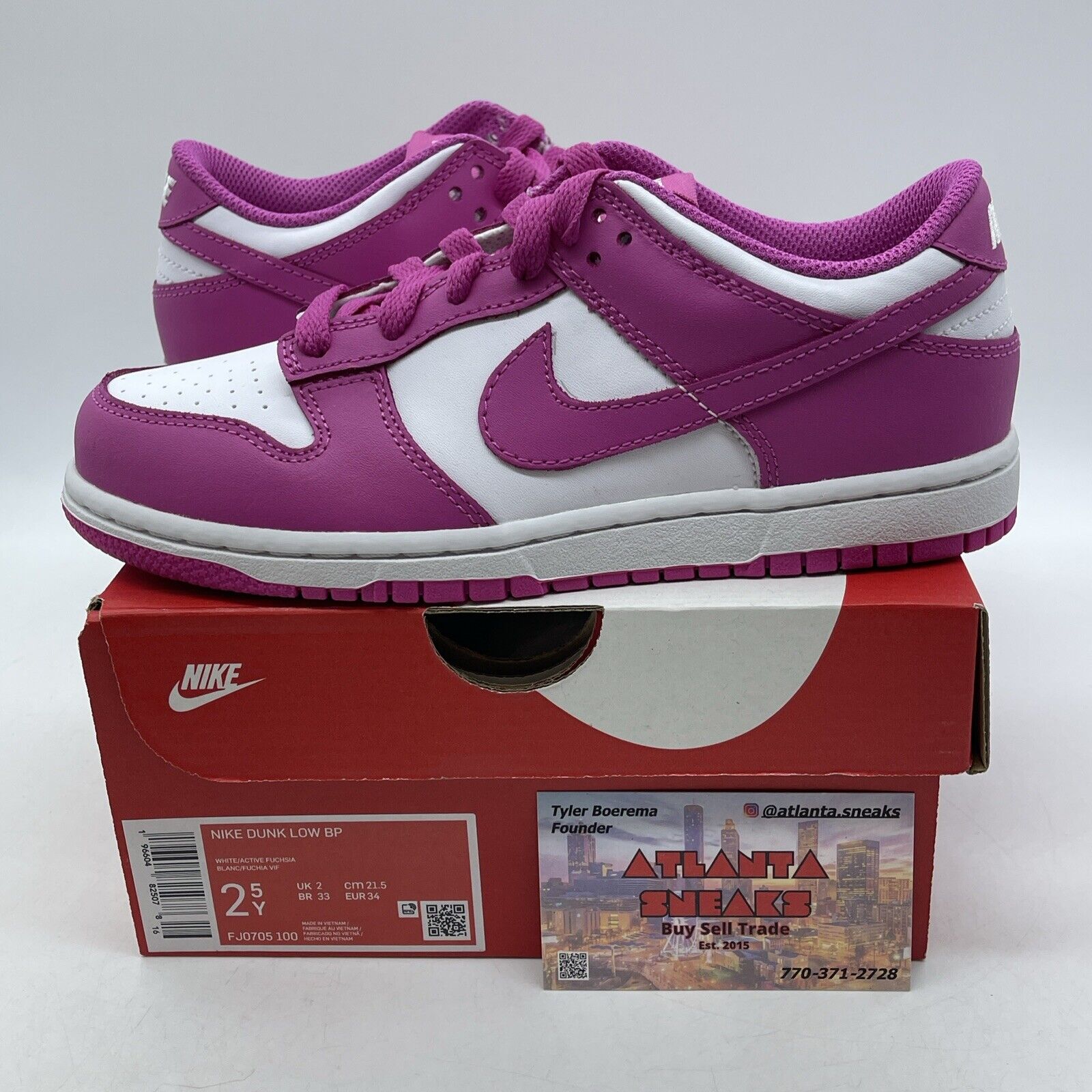 Size 2.5Y -  Dunk Low Active Fuchsia Pink White Leather (FJ0705-100)