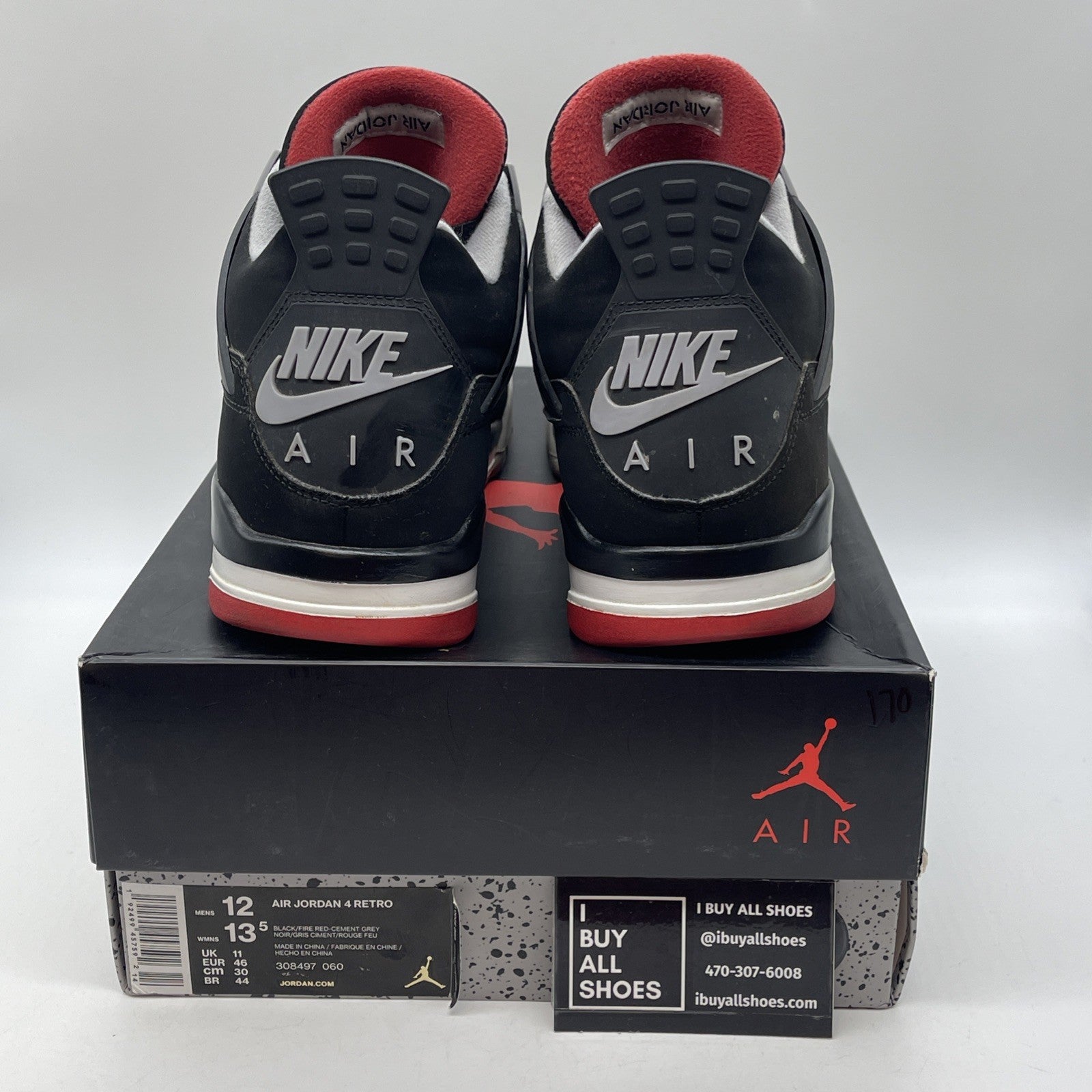 Size 12 - Jordan 4 Retro OG Mid Bred Black Grey Red White Suede (308497-060)