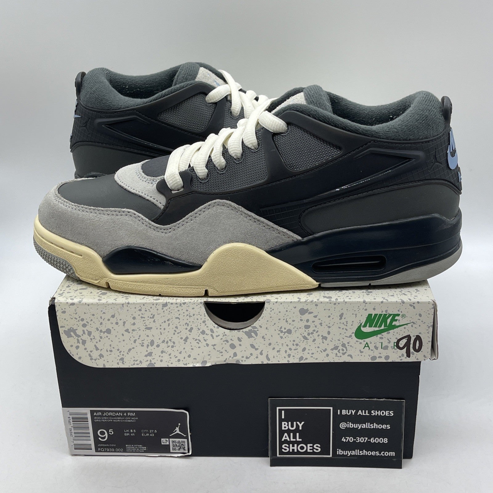 Size 9.5 - Air Jordan 4 RM Iron Grey Black Blue Suede Leather (FQ7939-002)