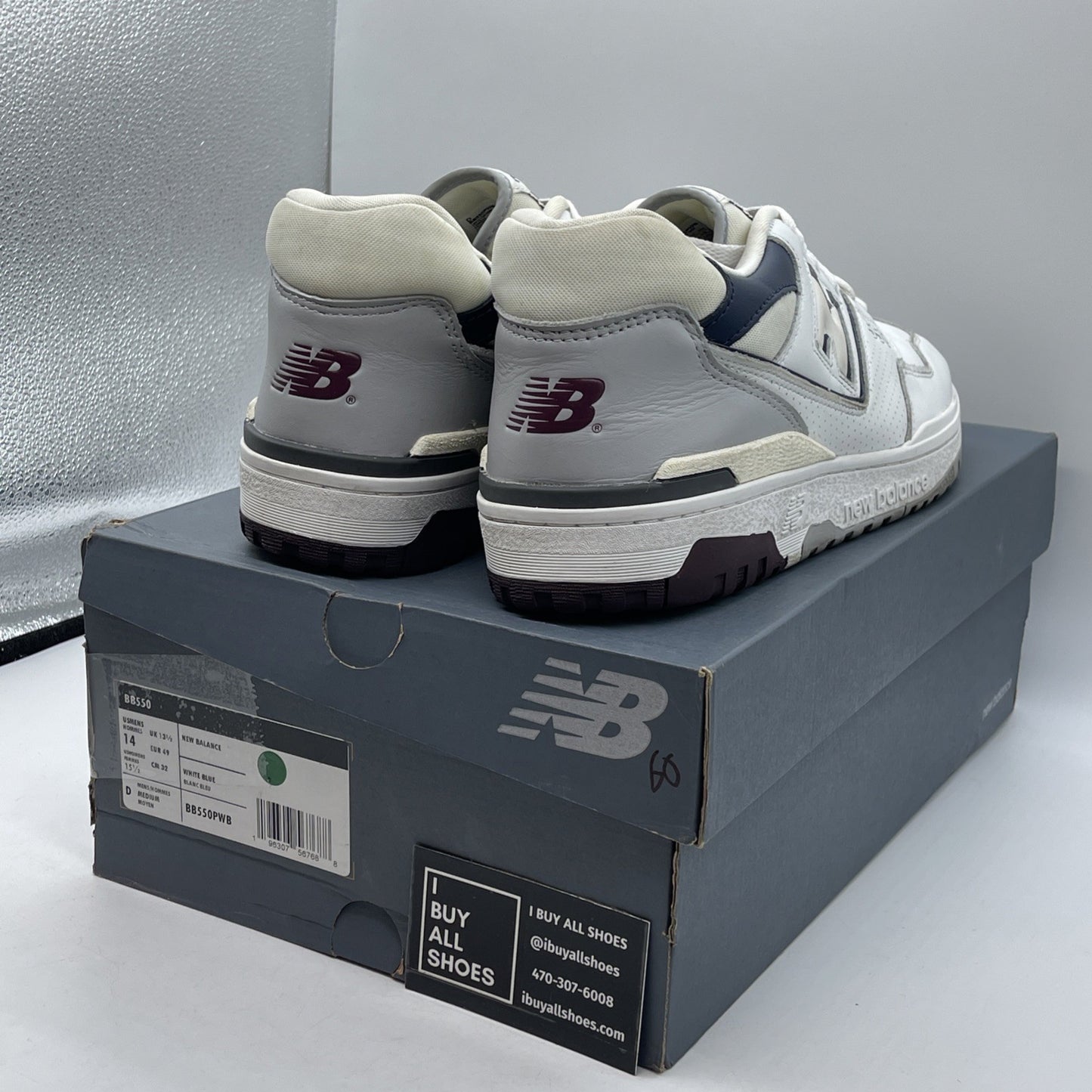 Size 14 - New Balance 550 White Indigo Burgundy Blue Grey Leather (BB550PWB)