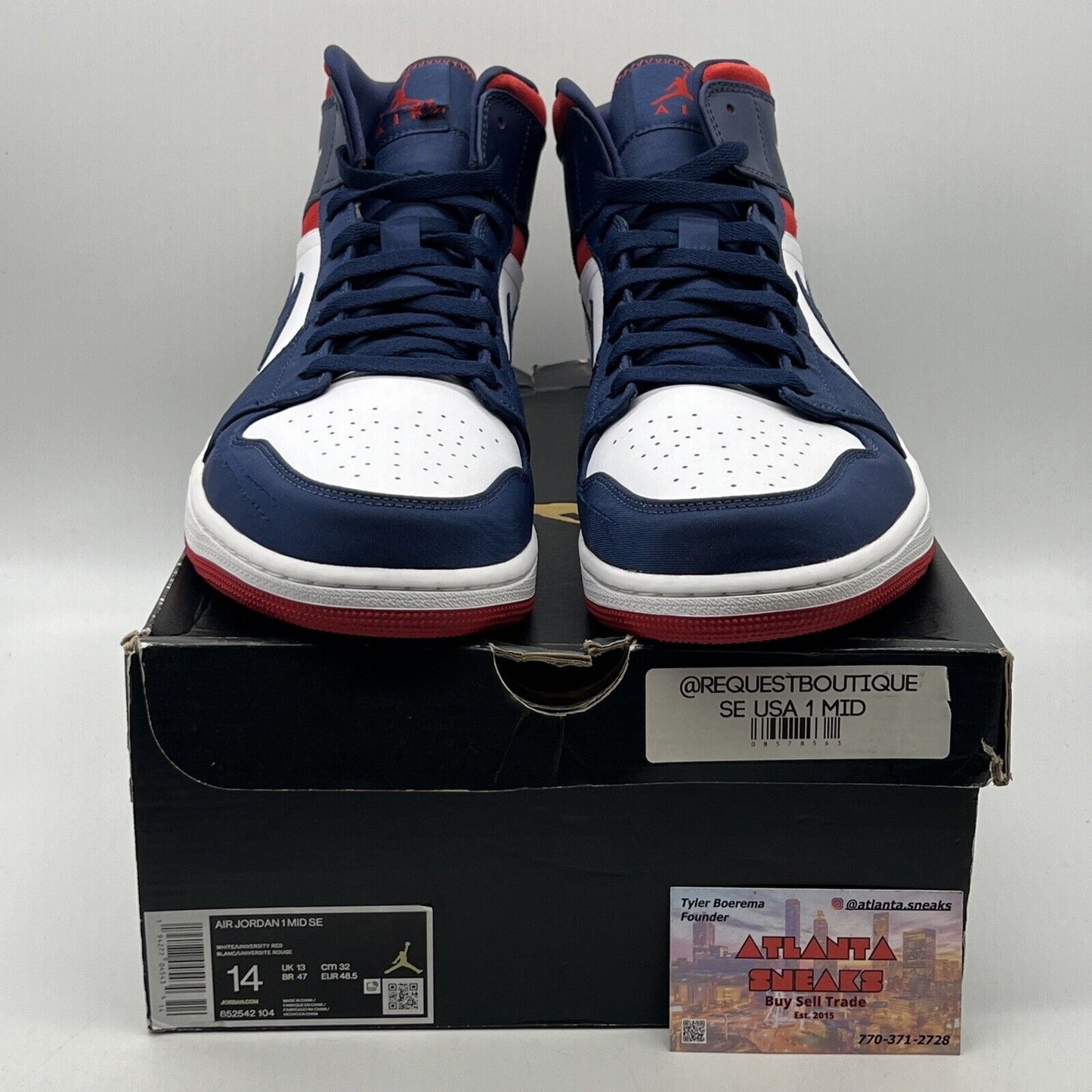 Size 14 - Air Jordan 1 SE Mid Olympic White Navy White Leather (852542-104)