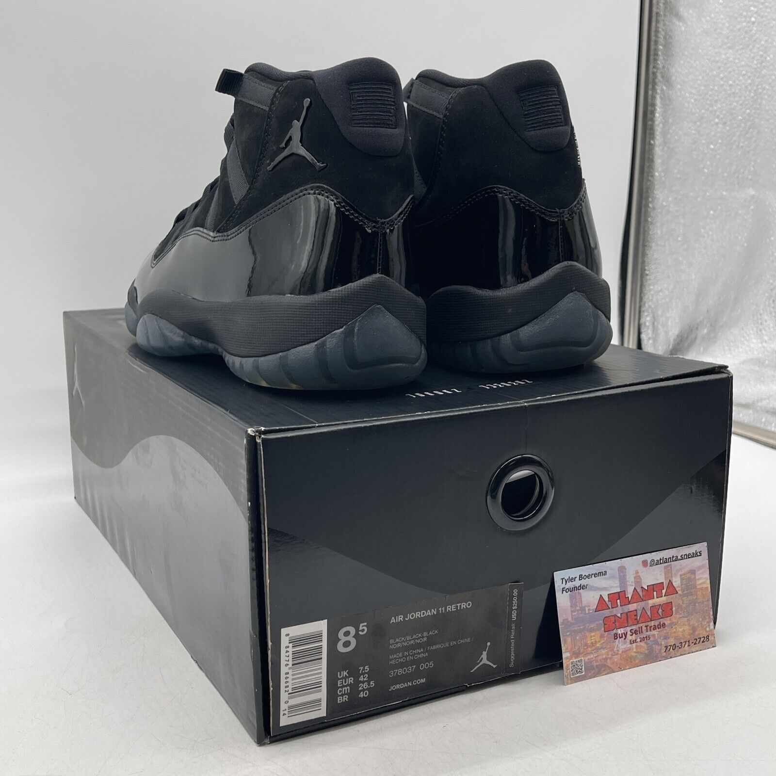 Size 8.5 - Jordan 11 Retro Cap and Gown 2018 Black Suede Leather (378037-005)