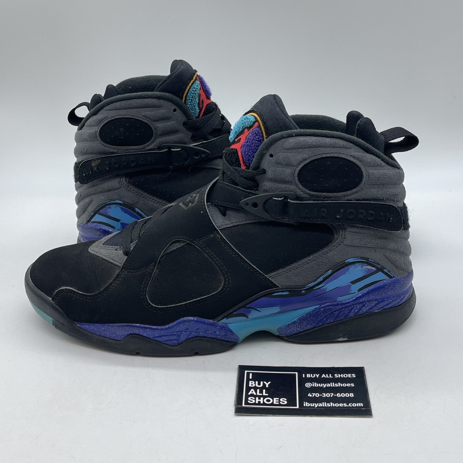 Size 10.5 - Air Jordan 8 Retro Aqua 2015 Grey Black Suede (305381-025)