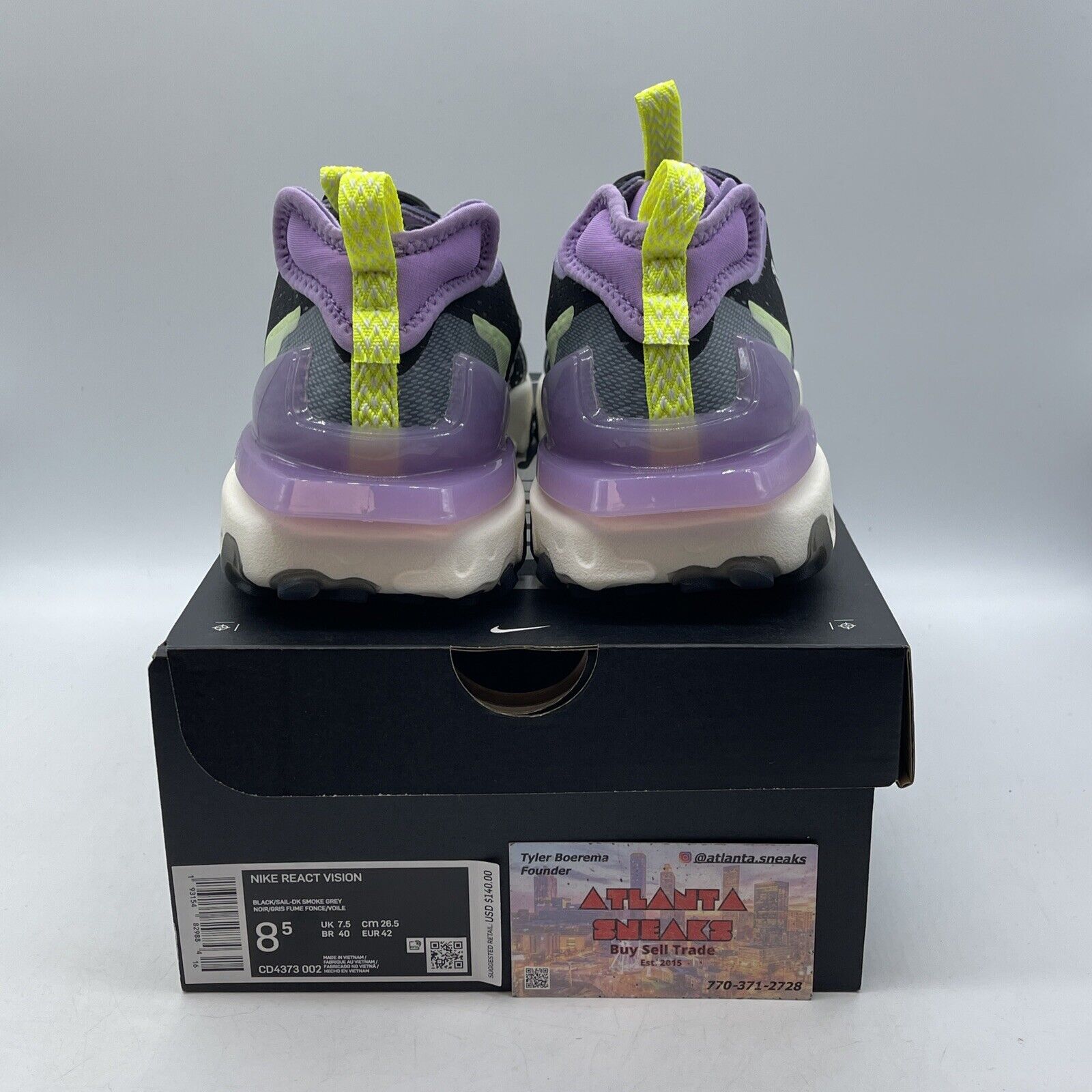 Size 8.5 - Nike React Vision Gravity Purple Black White Yellow (CD4373-002)