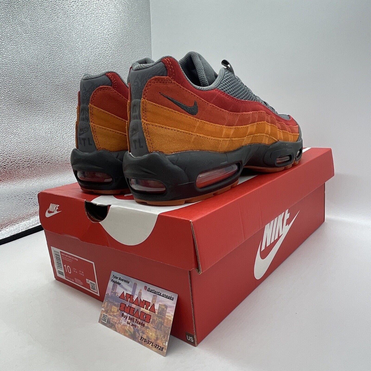 Size 10 - Nike Air Max 95 Premium Atlanta Red Orange Grey Suede (Fz4125-060)