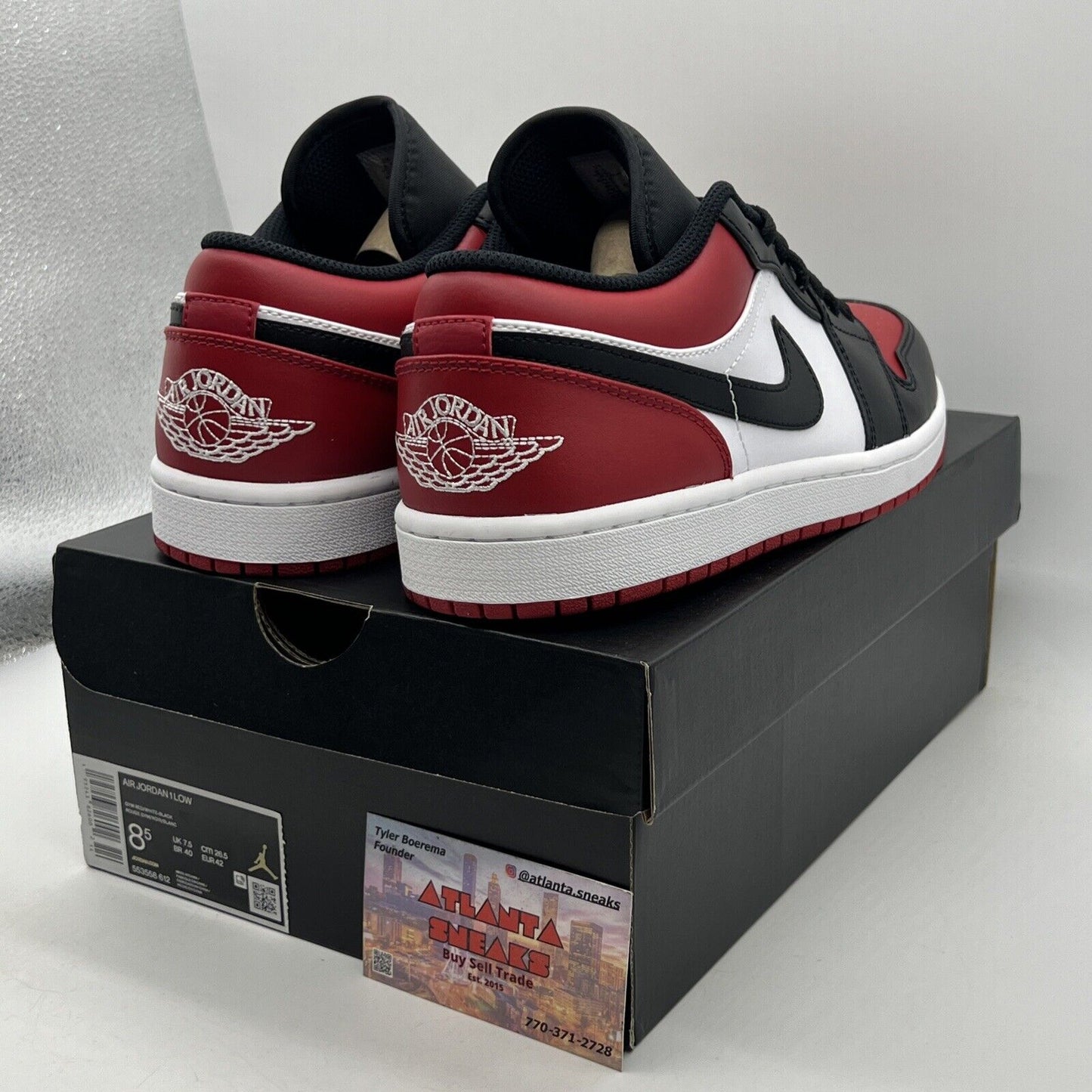 Size 8.5 - Jordan 1 Low Bred Toe Black White Red Leather (553558-612)