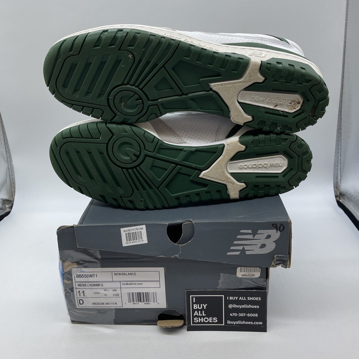 Size 10 - New Balance 550 White 2021 Green Grey Suede Leather (BB550WT1)