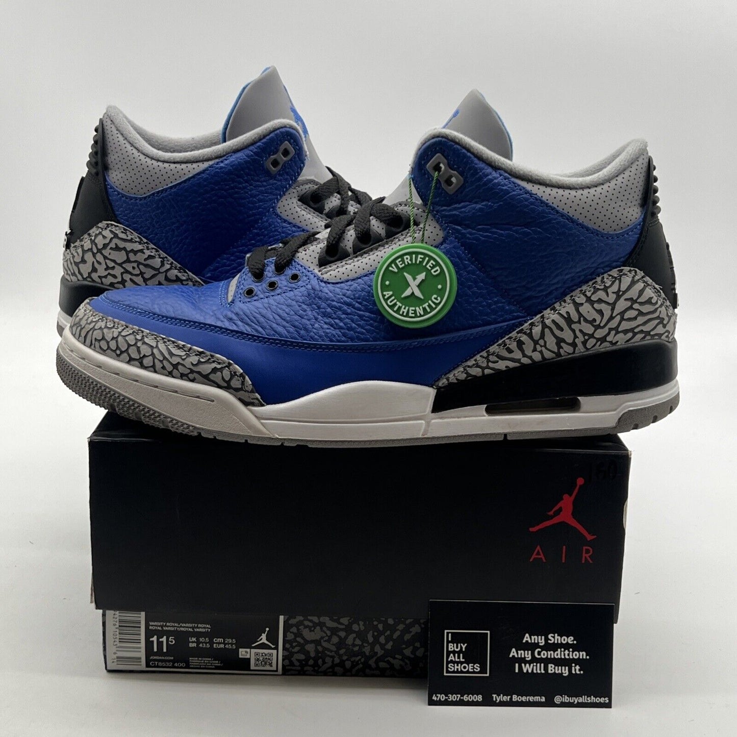 Size 11.5 - Air Jordan 3 Retro Varsity Royal 2020 (CT8532-400)