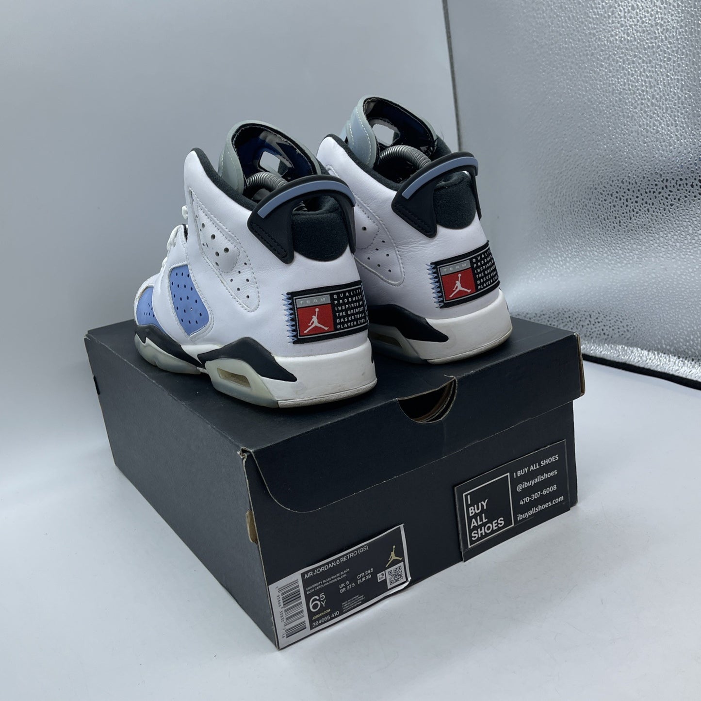 Size 6.5Y - Jordan 6 Retro Mid UNC Home Blue White Suede Leather (384665-410)