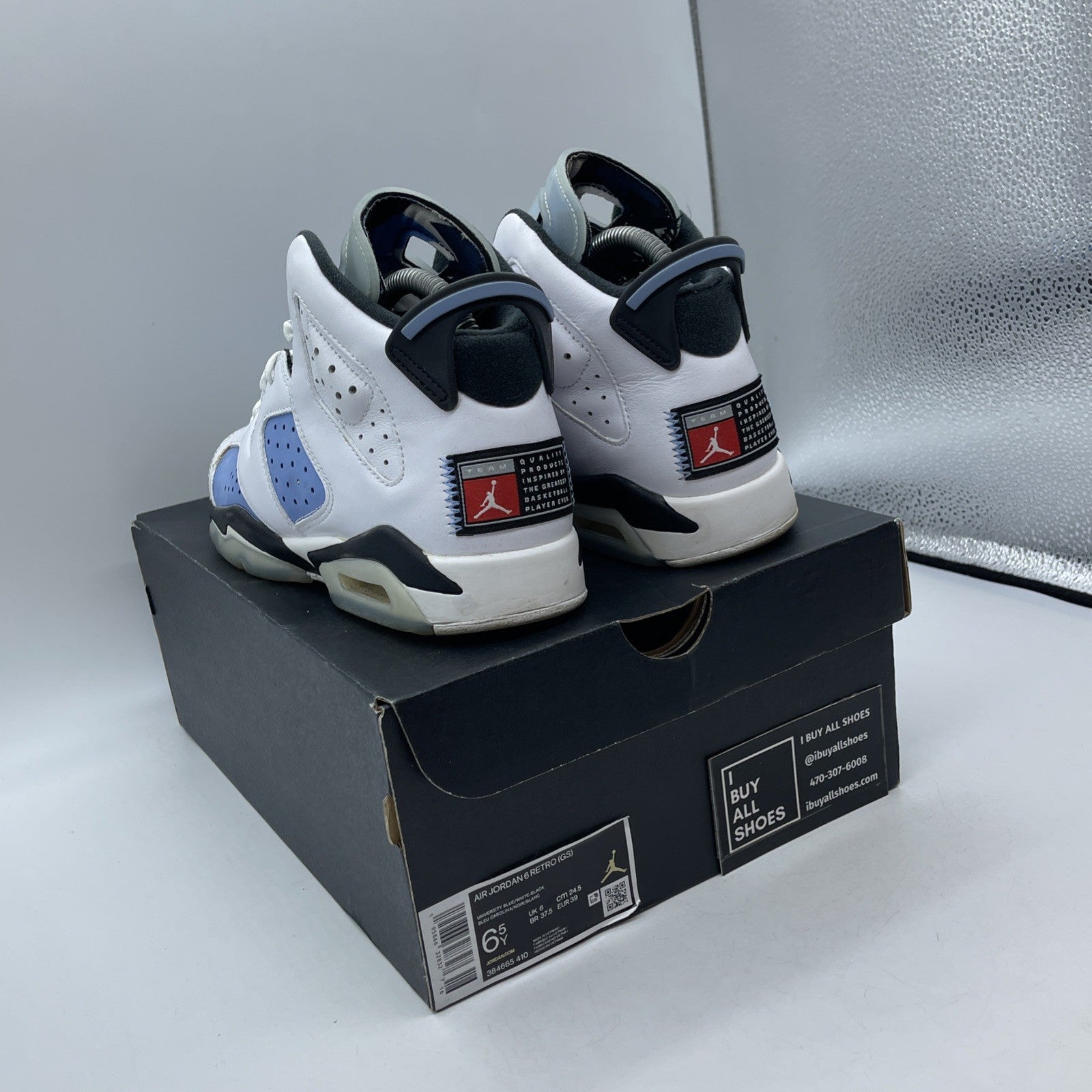 Size 6.5Y - Jordan 6 Retro Mid UNC Home Blue White Suede Leather (384665-410)