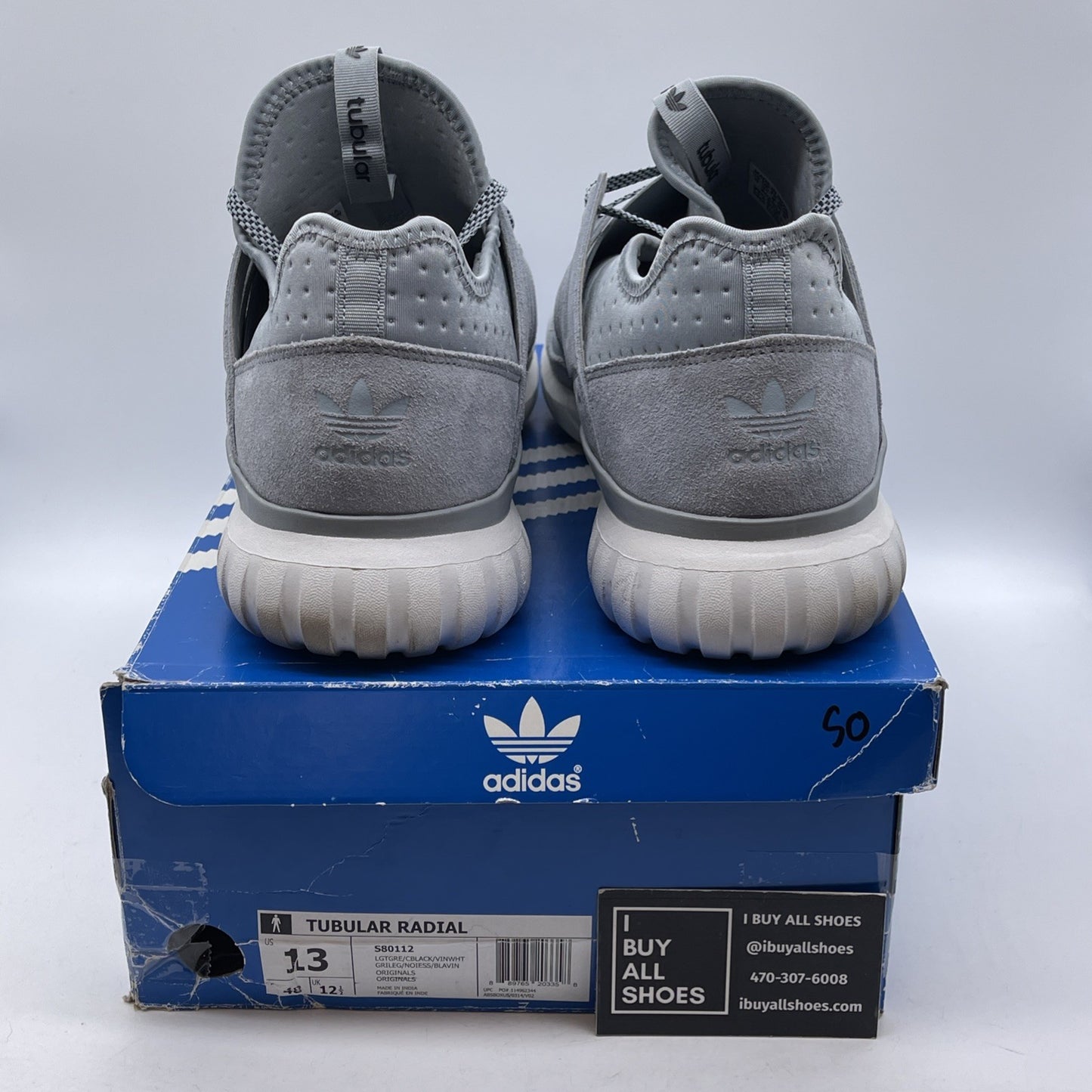 Size 13 - adidas Tubular Radial Light Grey Suede Leather (S80112)
