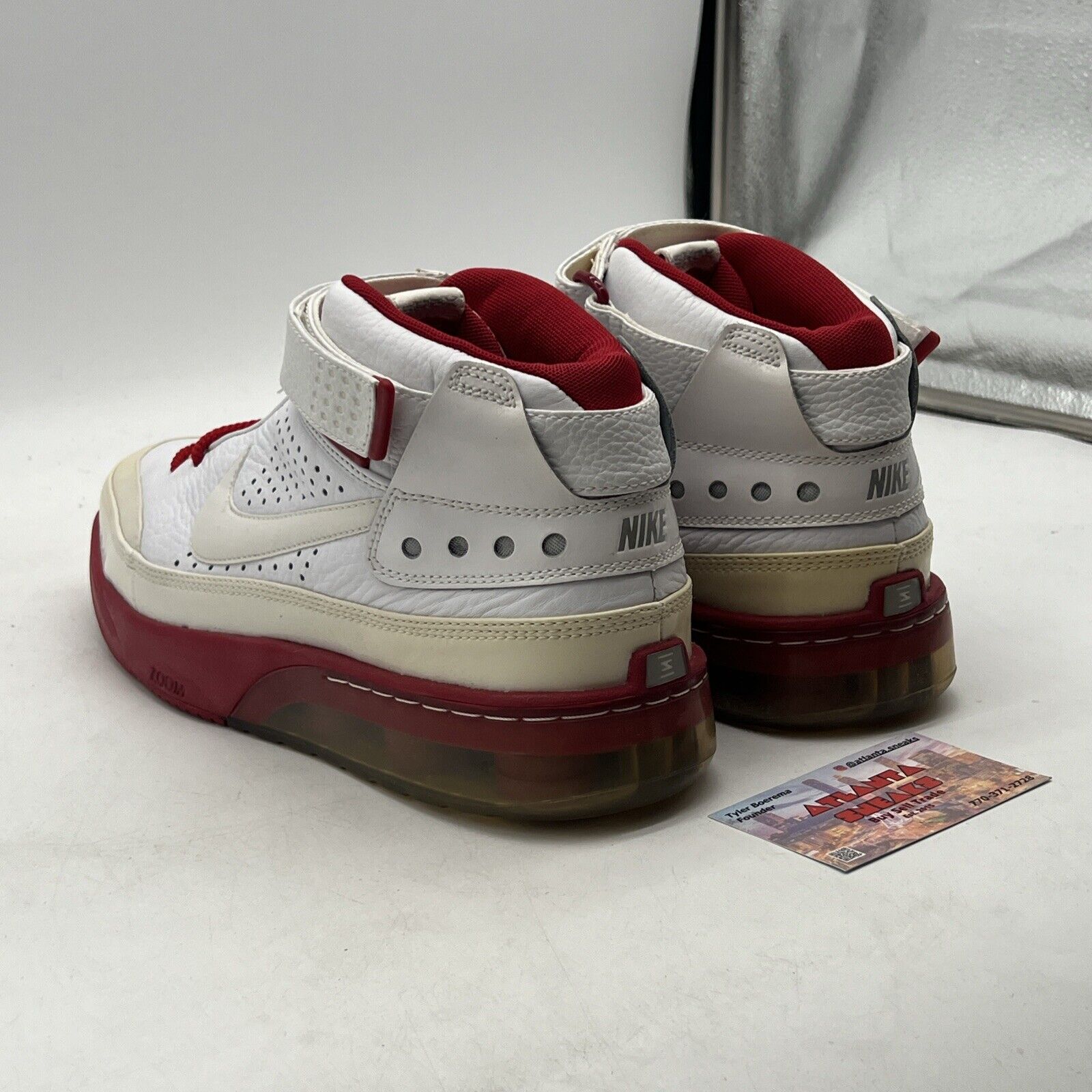 Size 11-Nike Mens Shox Spotlight (315836-111) Mid Top White Red Basketball Shoes