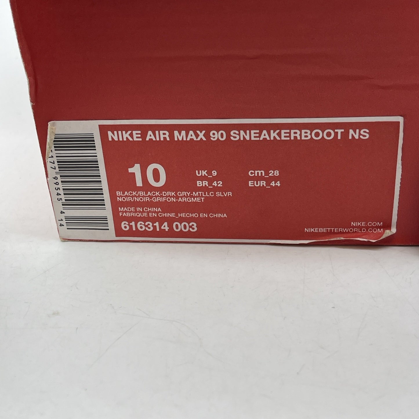 Size 10 - Nike Air Max 90 Sneakerboot NS Black Royal Metallic Silver -616314-003