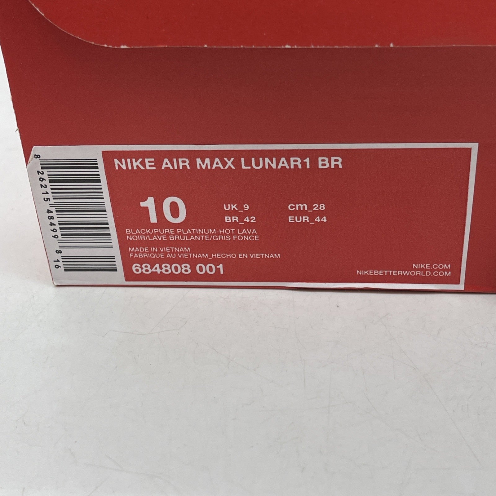 Size 10 - Nike Air Max Lunar 1 BR Black Lava 2015 (684808-001)