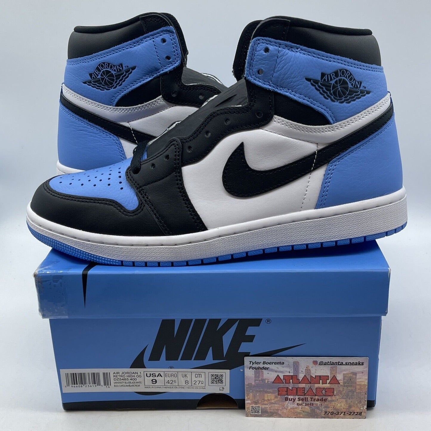 Size 9 - Jordan 1 Retro OG High UNC Toe Blue White Black M Leather (DZ5485-400)