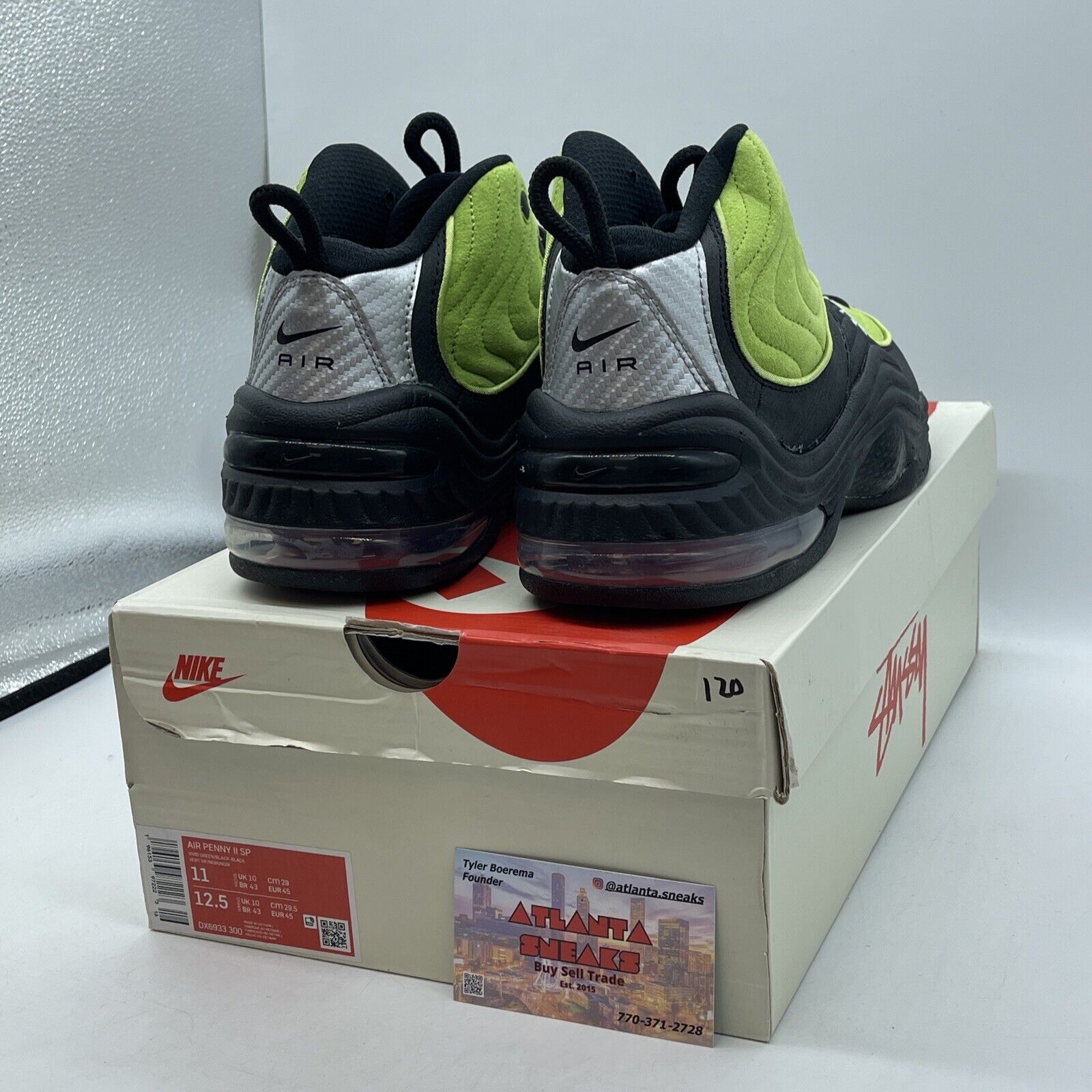 Size 11 - Nike Stussy x Air Penny 2 Vivid Green Black Suede Leather (DX6933-300)