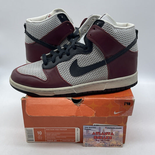 Size 10 - Nike Dunk Premium High Red grey Burgundy Leather Suede (306968-601)