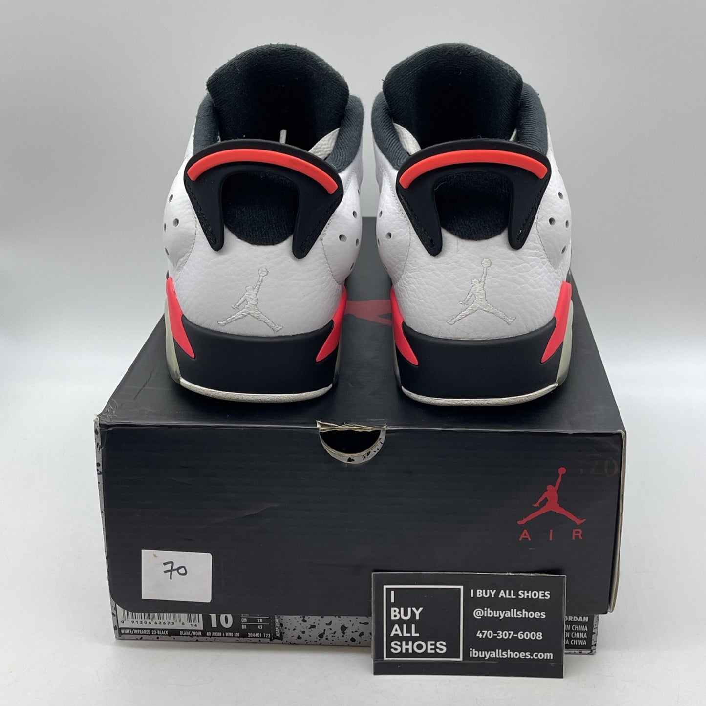 Size 10 - Air Jordan 6 Low White Infrared Black Leather (304401-123)