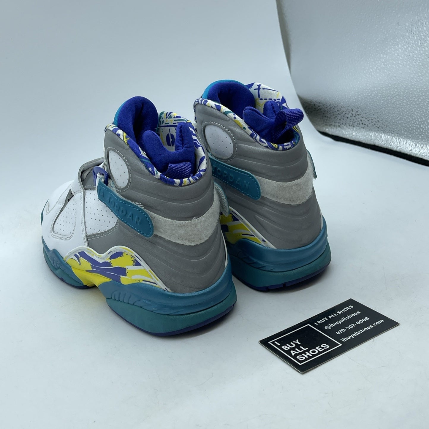 Size 9.5W - Air Jordan 8 Retro White Aqua Grey Blue Leather (CI1236-100)