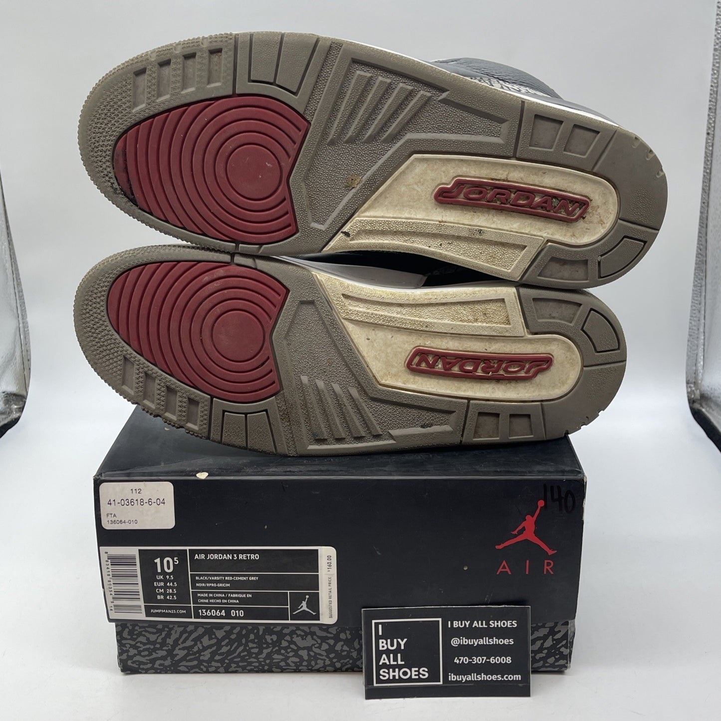 Size 10.5 - Jordan 3 Retro release 2011 Black Grey Suede Leather (136064-010)