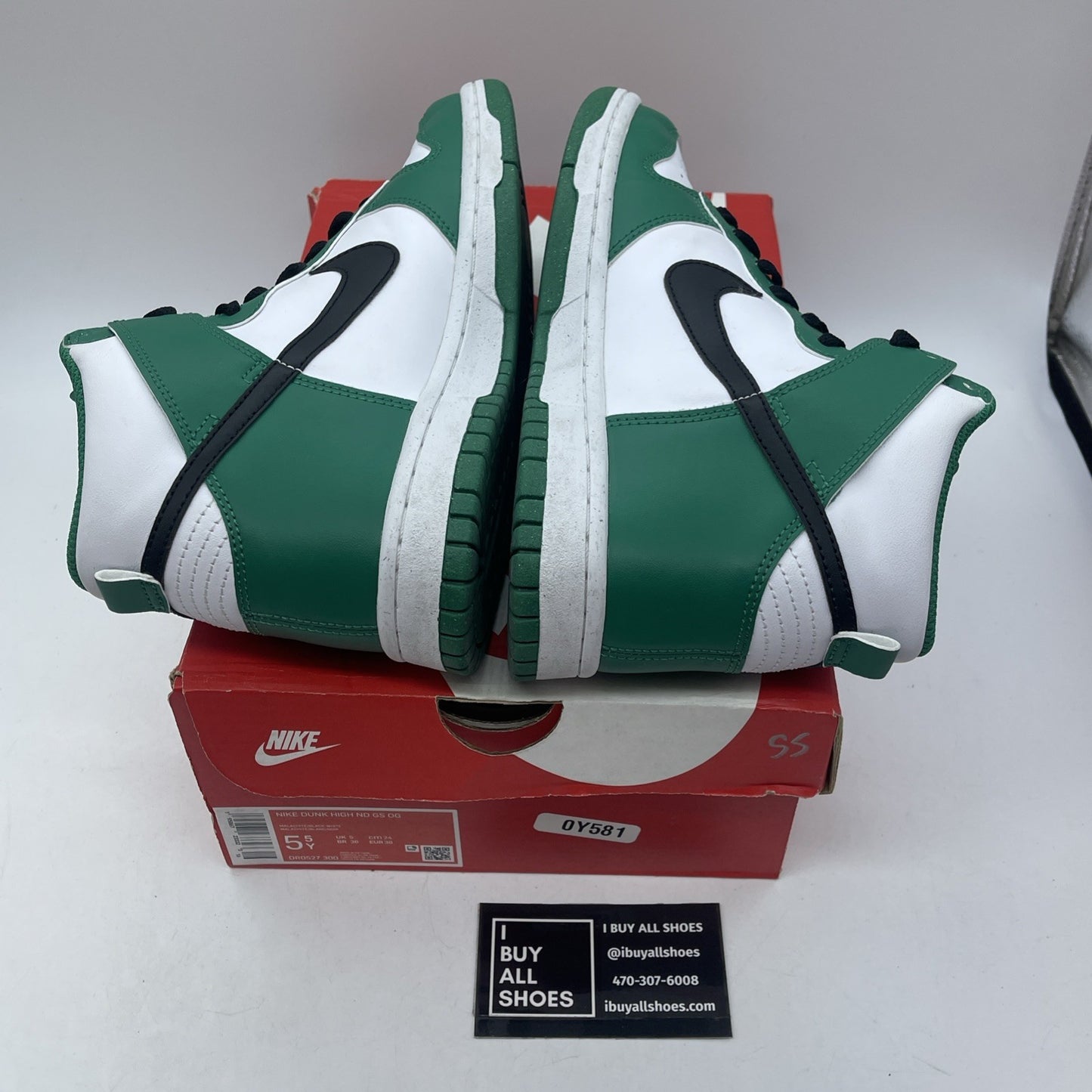 Size 5.5Y (GS) - Nike Dunk High Celtics Green Black White Leather (DR0527-300)