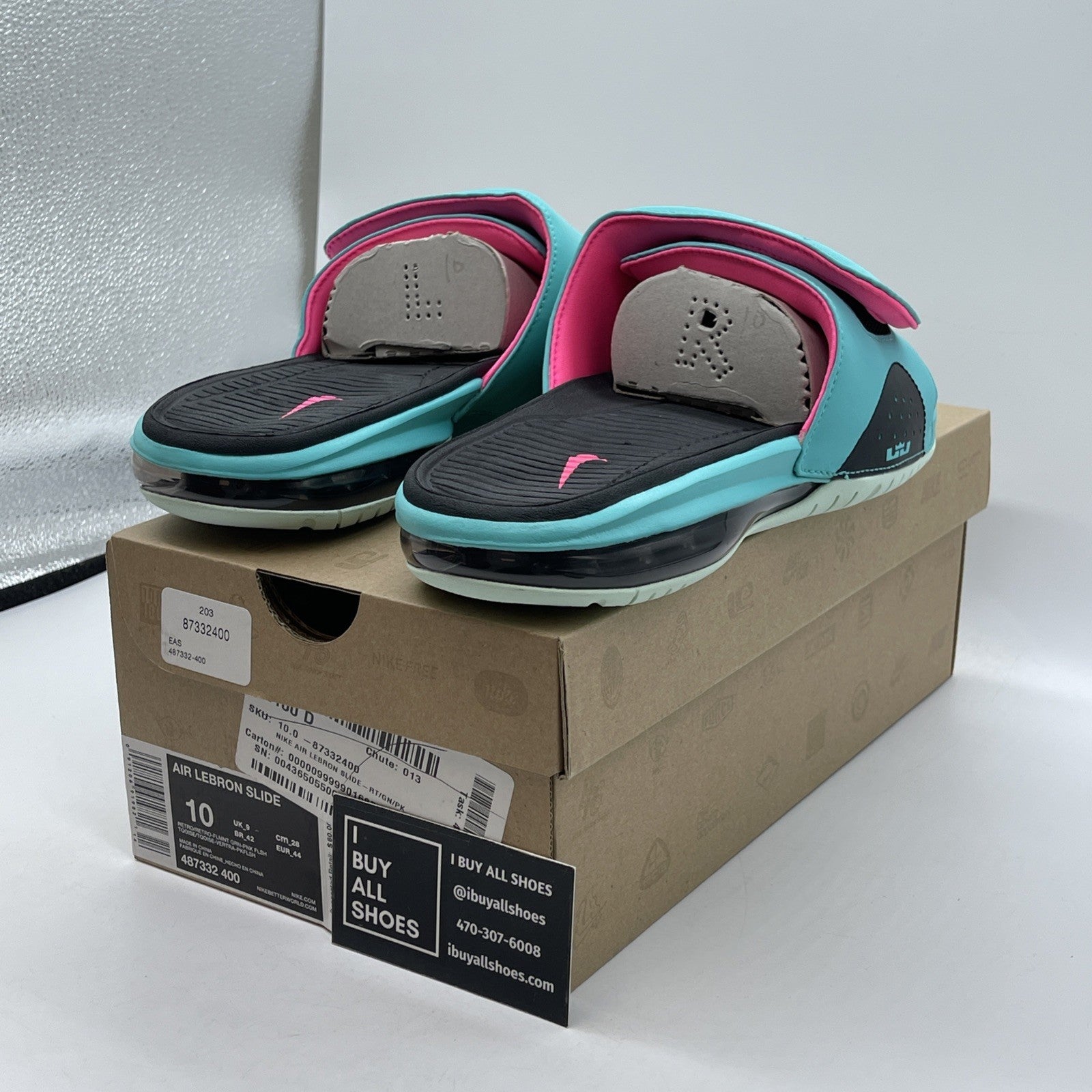 Size 10 - Nike Air LeBron Slide 'South Beach' Suede Leather (487332-400)