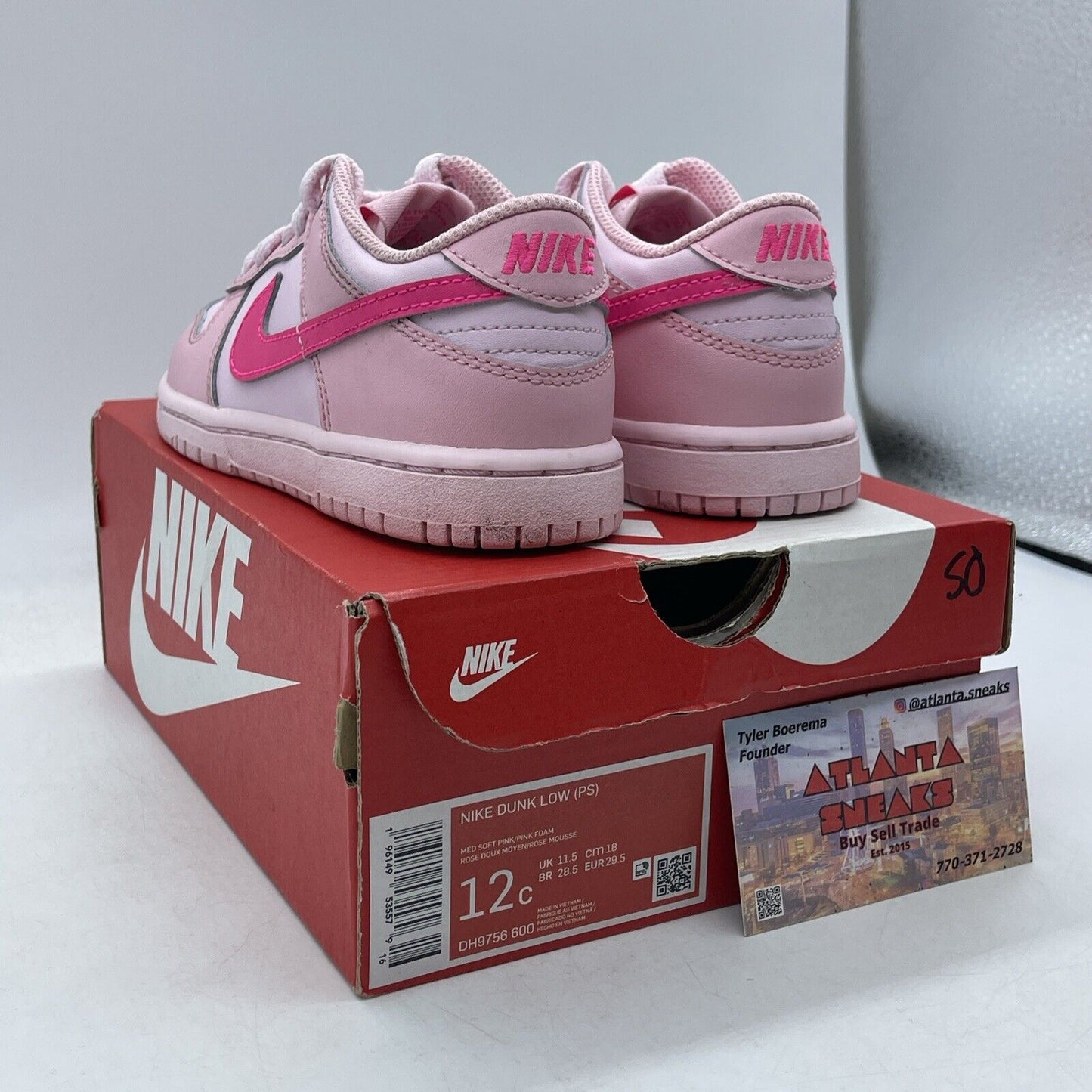 Size 12 (PS) - Nike Dunk Low Triple Pink Leather (DH9756-600)