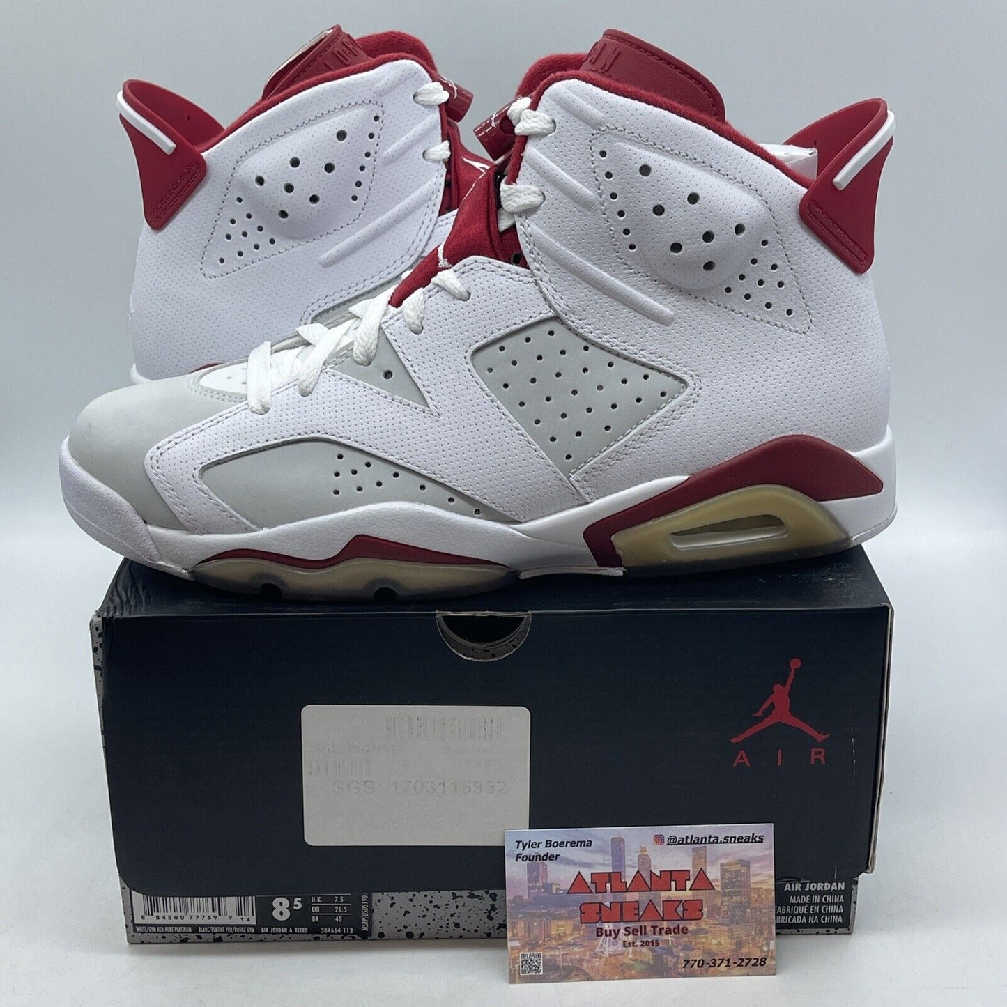 Size 8.5 - Air Jordan 6 Retro Alternate White Red Leather (384664-113)