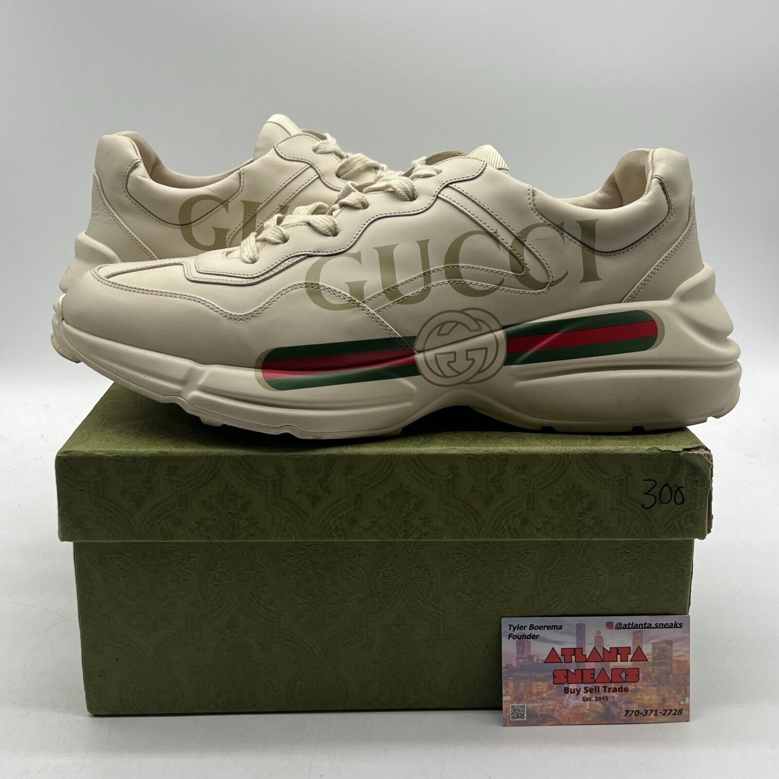 Size 12.5 - GUCCI Calfskin Logo Men’s Rhyton Sneakers Ivory