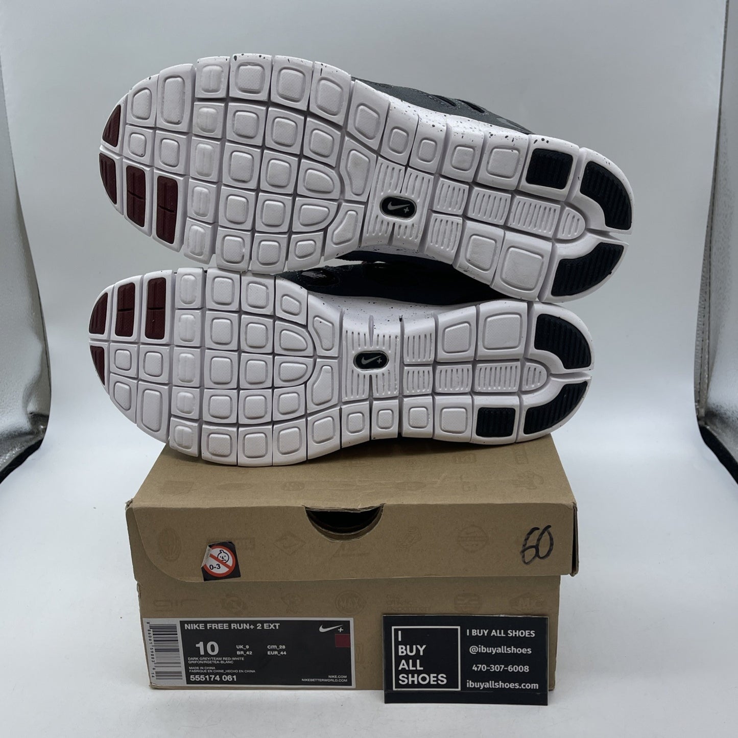 Size 10 - Nike Free Run 2 gray and crimsom red (555174-061)